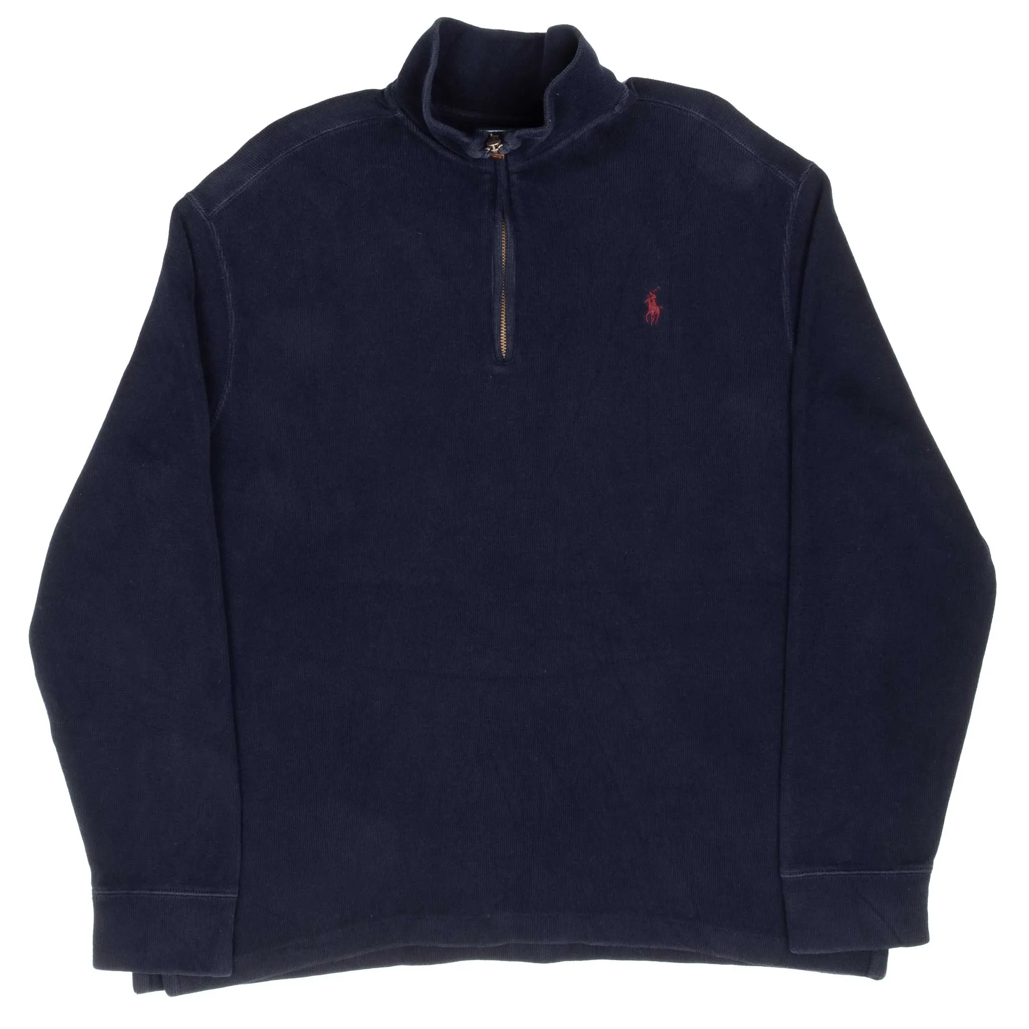 VINTAGE POLO RALPH LAUREN NAVY BLUE QUARTER 1/4 ZIP SWEATER 1990S LARGE