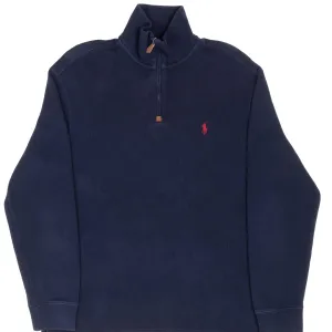 VINTAGE POLO RALPH LAUREN NAVY BLUE QUARTER 1/4 ZIP SWEATER 1990S MEDIUM
