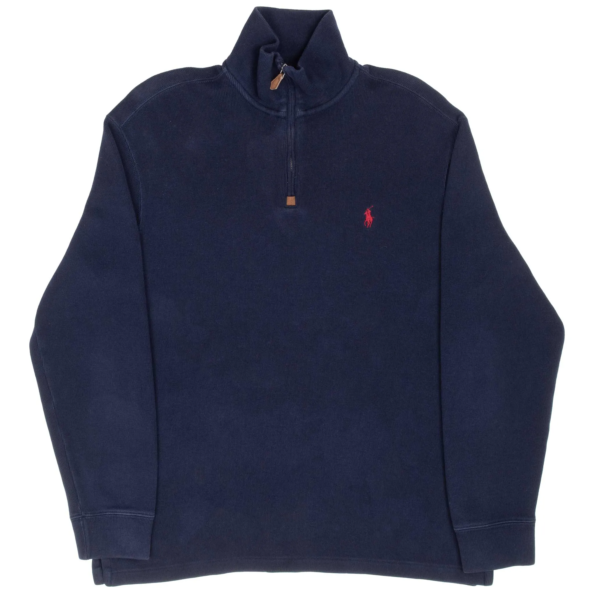 VINTAGE POLO RALPH LAUREN NAVY BLUE QUARTER 1/4 ZIP SWEATER 1990S MEDIUM