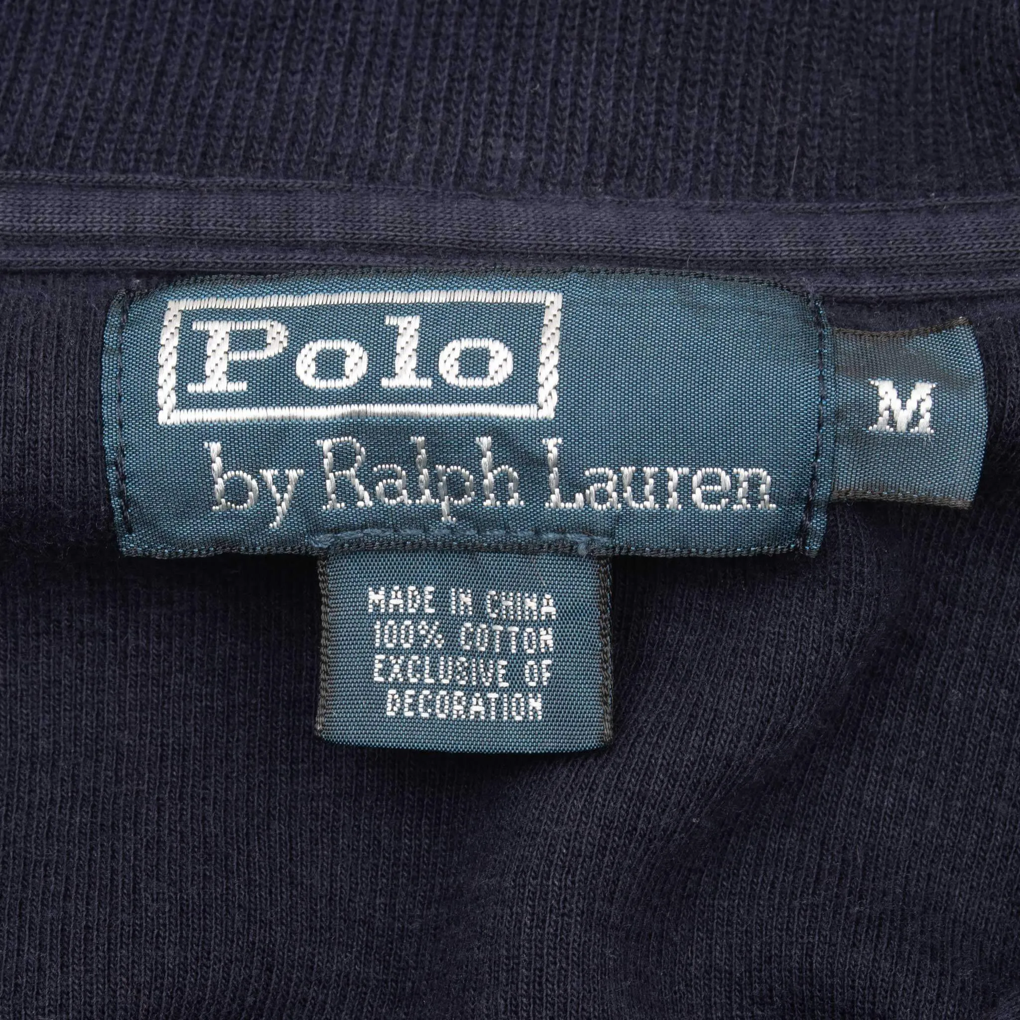 VINTAGE POLO RALPH LAUREN NAVY BLUE QUARTER 1/4 ZIP SWEATER 1990S MEDIUM