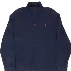 VINTAGE POLO RALPH LAUREN NAVY BLUE QUARTER 1/4 ZIP SWEATER LARGE
