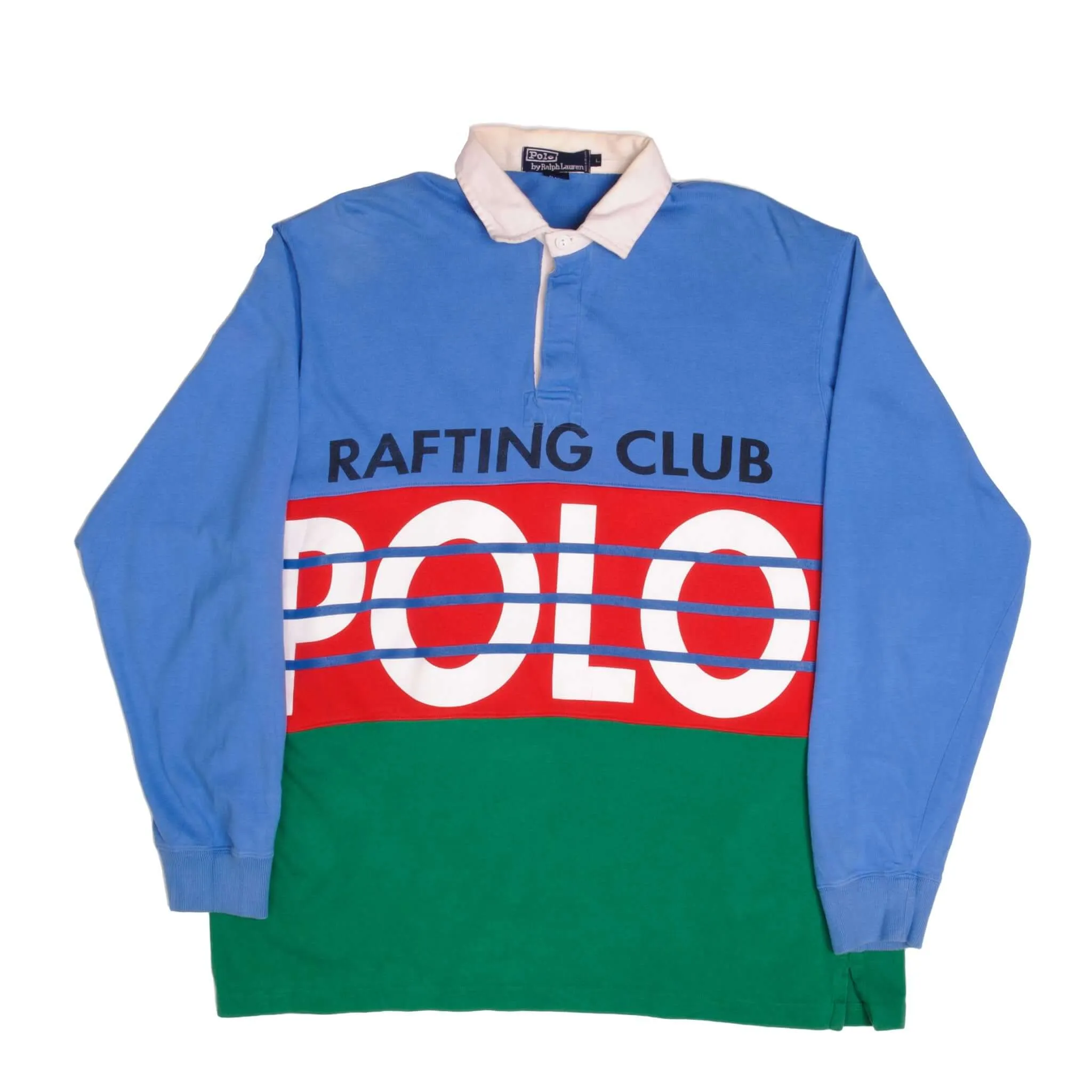 VINTAGE POLO RALPH LAUREN RAFTING CLUB RUGBY POLO SHIRT 1990S LARGE