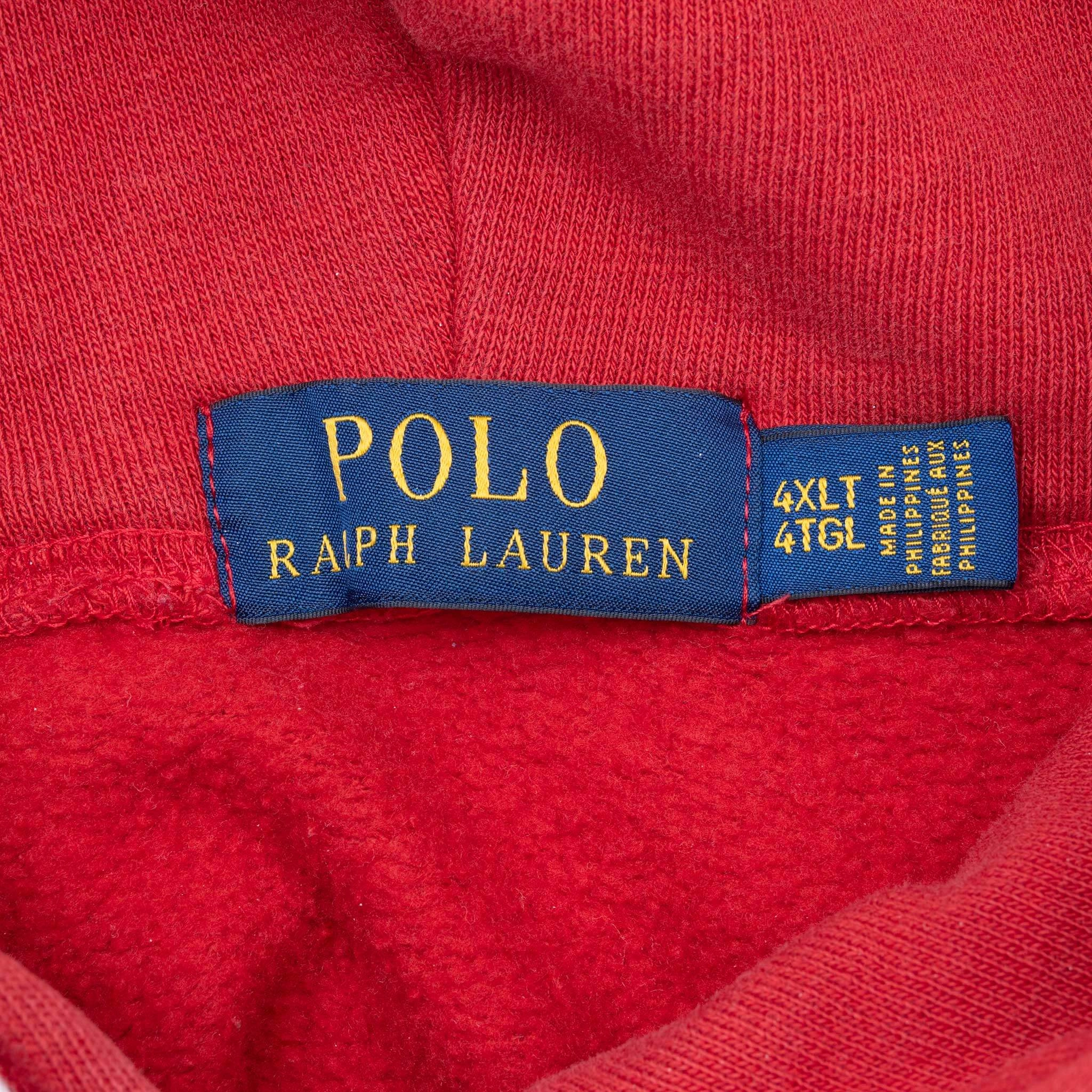 VINTAGE POLO RALPH LAUREN RED HOODIE SWEATSHIRT 4XL