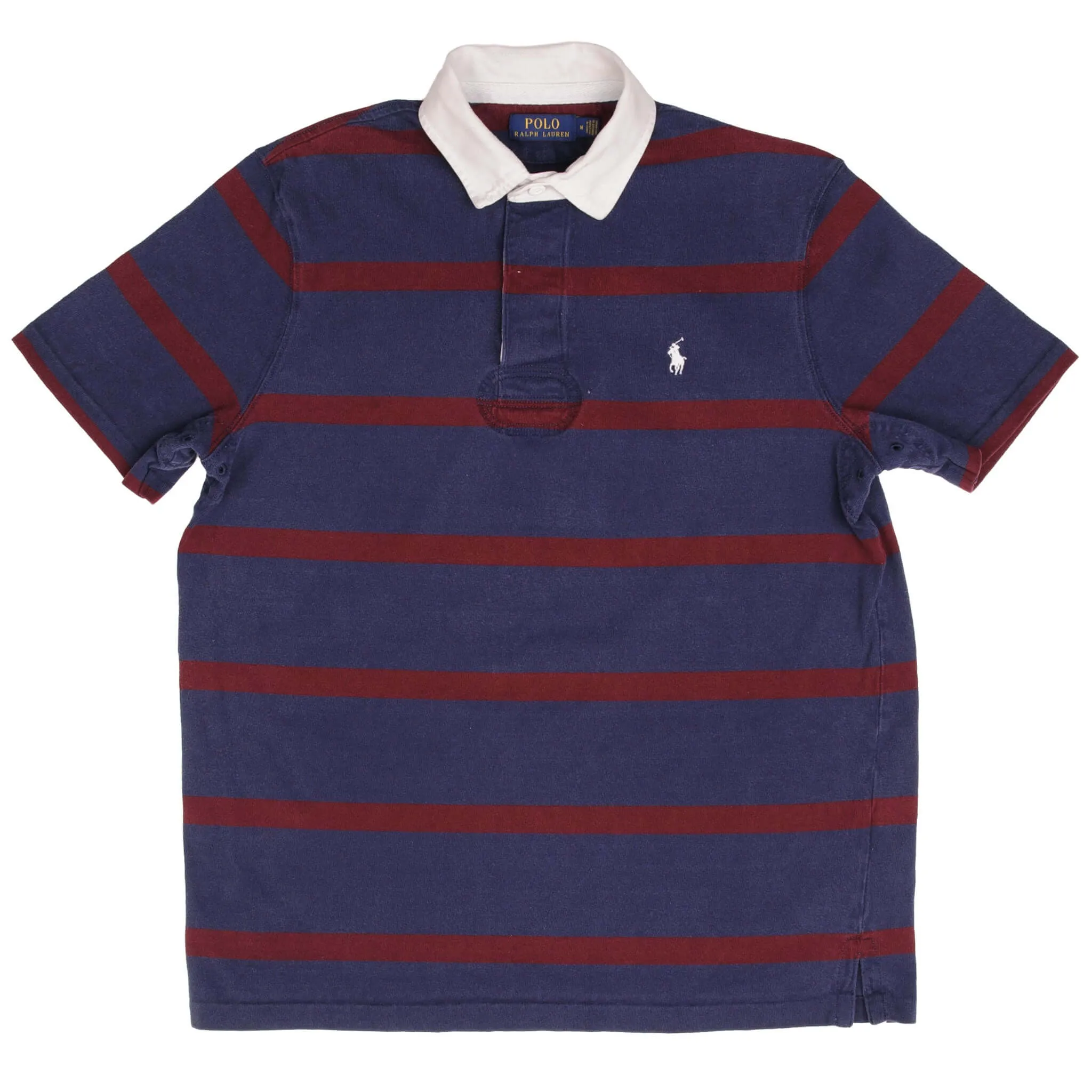 VINTAGE POLO RALPH LAUREN STRIPED BLUE & RED POLO SHIRT SIZE MEDIUM