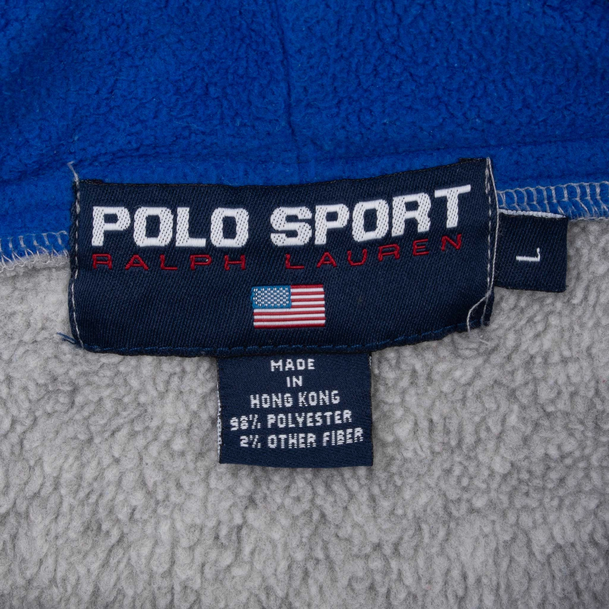 VINTAGE POLO SPORT RALPH LAUREN USA FLEECE HOODIE SWEATSHIRT 1990S LARGE