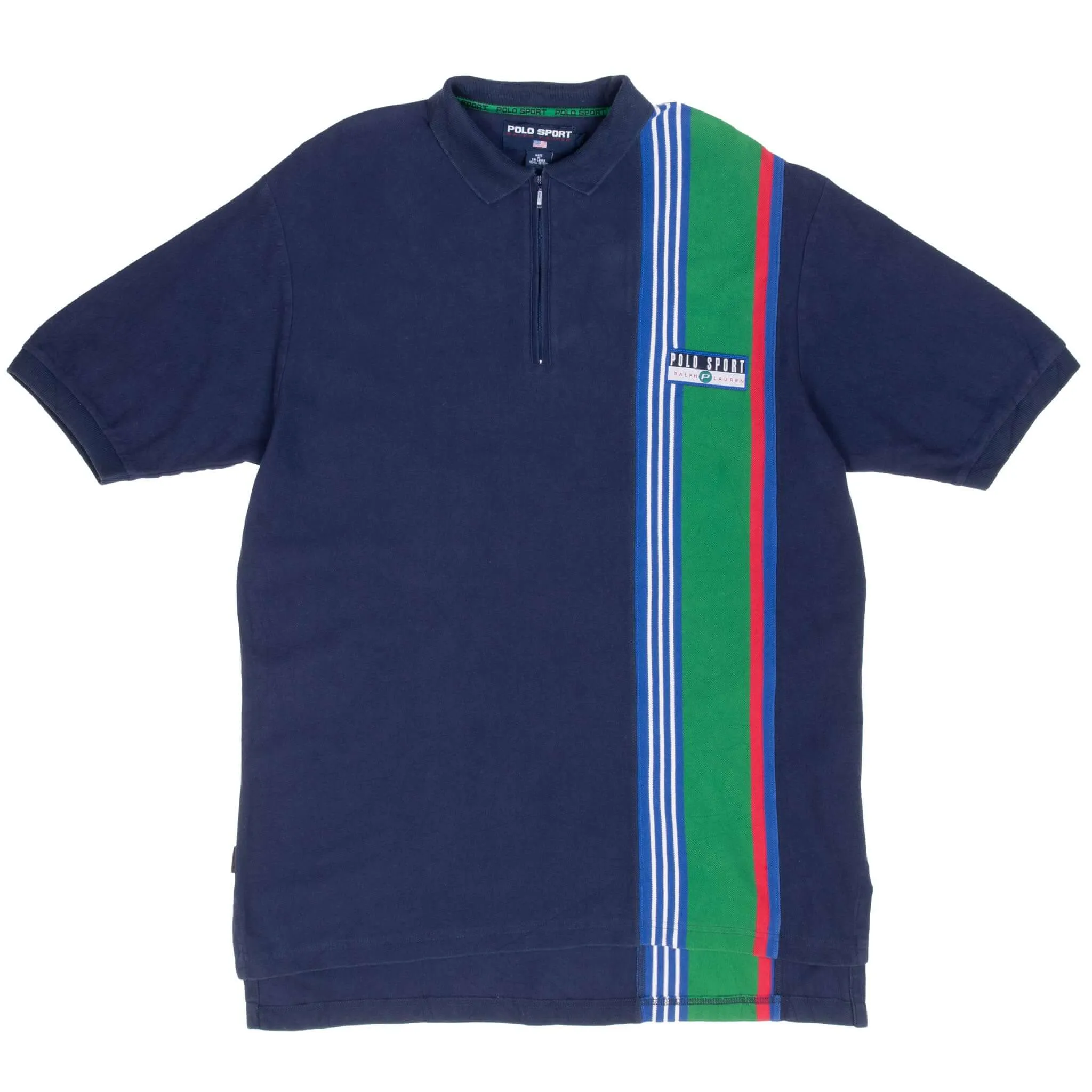 VINTAGE POLO SPORT RALPH LAUREN ZIP BLUE POLO SHIRT 1990S LARGE