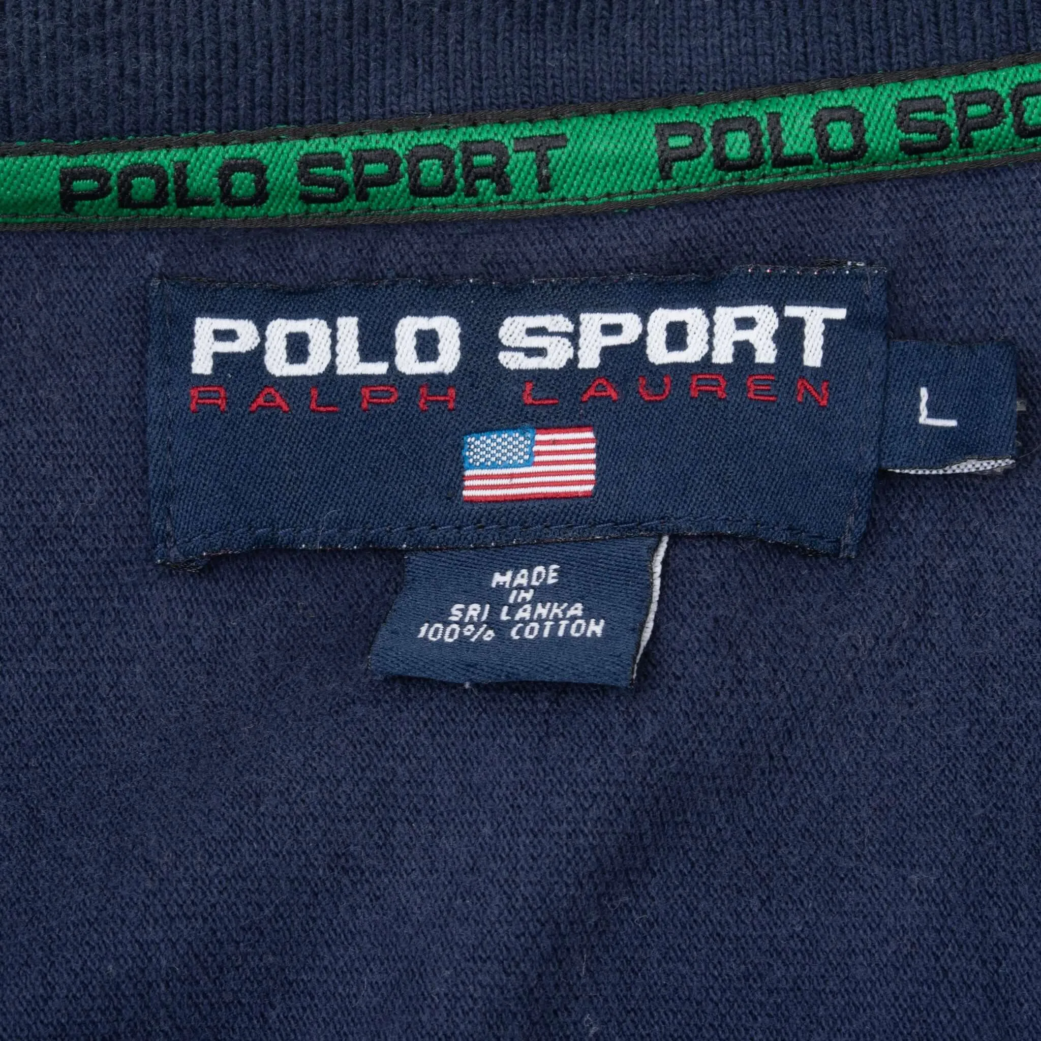 VINTAGE POLO SPORT RALPH LAUREN ZIP BLUE POLO SHIRT 1990S LARGE