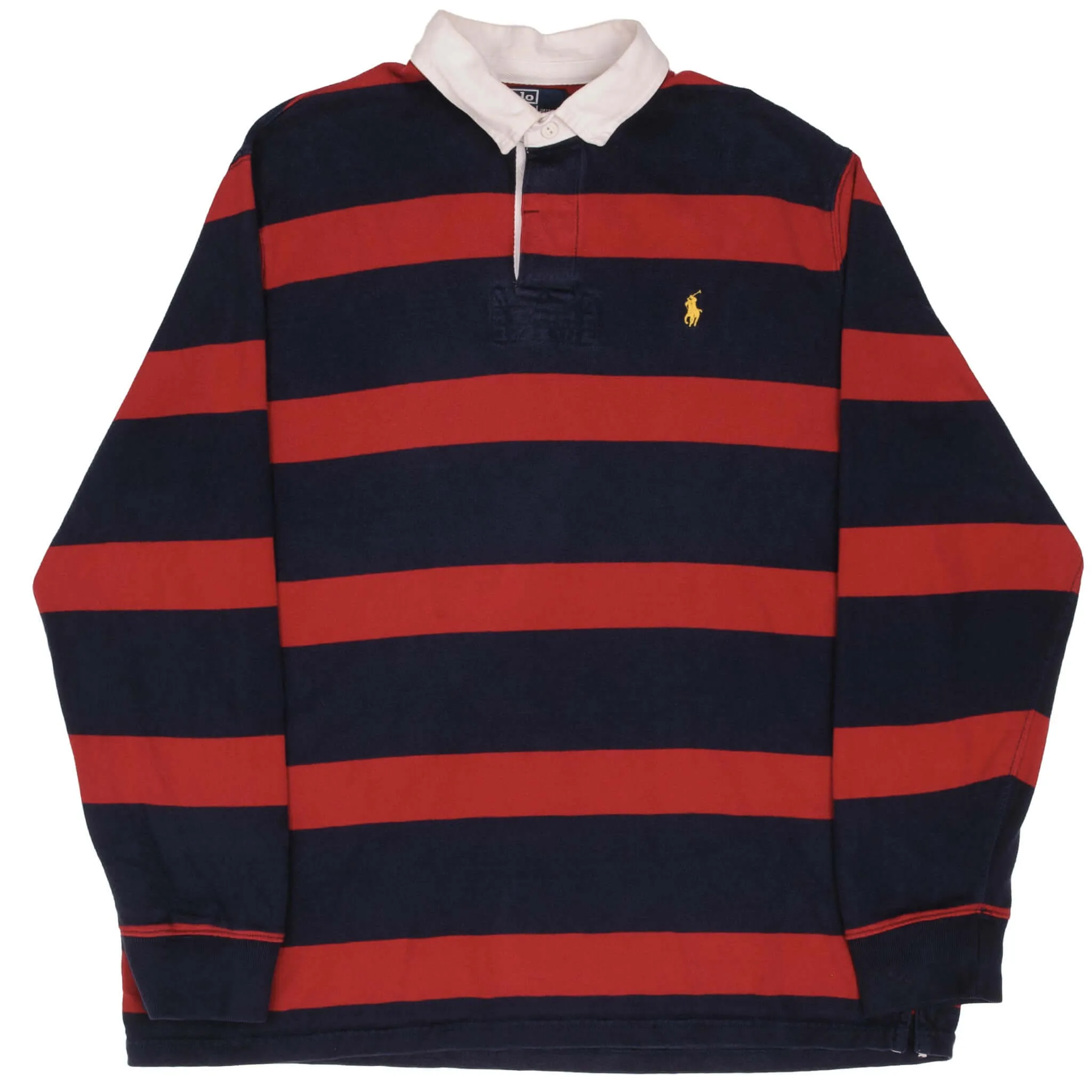 VINTAGE RALPH LAUREN BLUE & RED STRIPED RUGBY POLO SHIRT 1990S SIZE XL