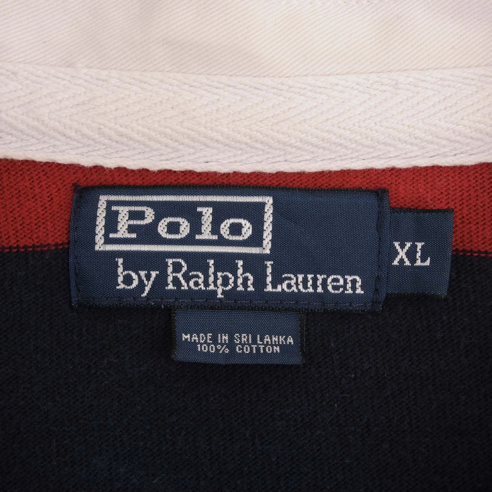 VINTAGE RALPH LAUREN BLUE & RED STRIPED RUGBY POLO SHIRT 1990S SIZE XL