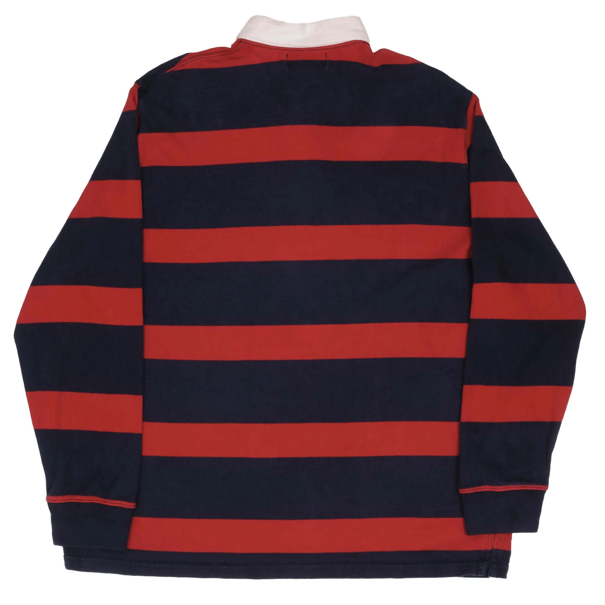 VINTAGE RALPH LAUREN BLUE & RED STRIPED RUGBY POLO SHIRT 1990S SIZE XL