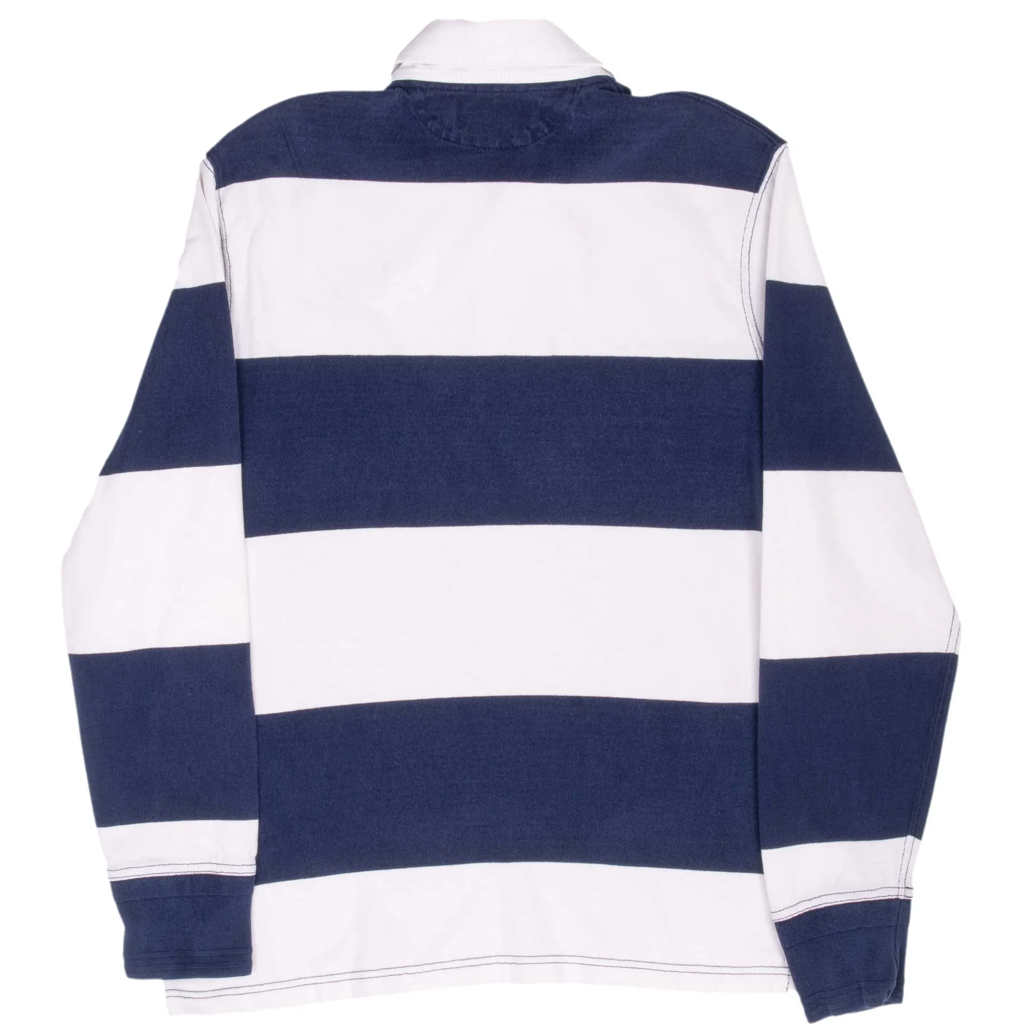 VINTAGE RALPH LAUREN BLUE & WHITE STRIPED RUGBY POLO SHIRT 1990S MEDIUM
