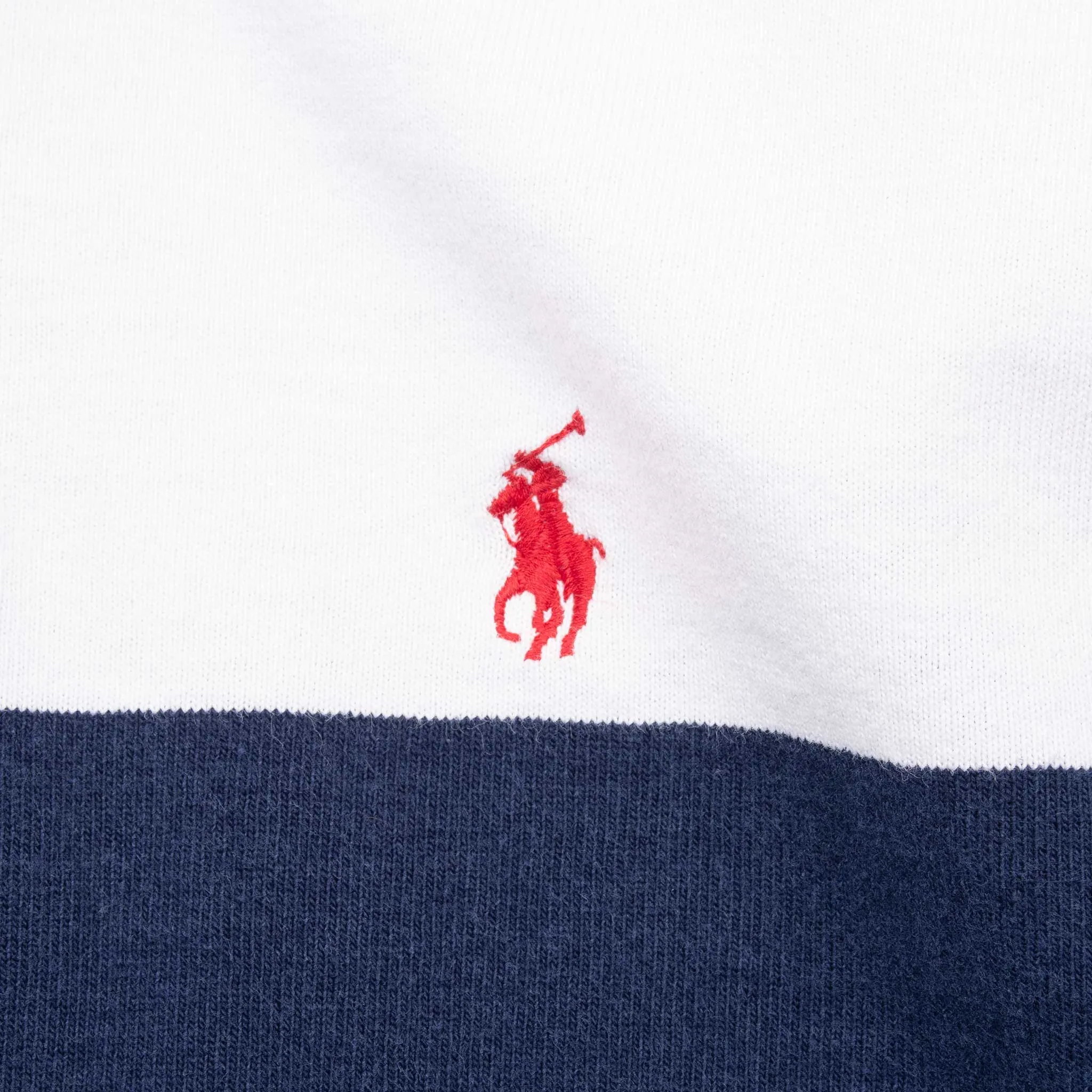 VINTAGE RALPH LAUREN BLUE & WHITE STRIPED RUGBY POLO SHIRT 1990S MEDIUM