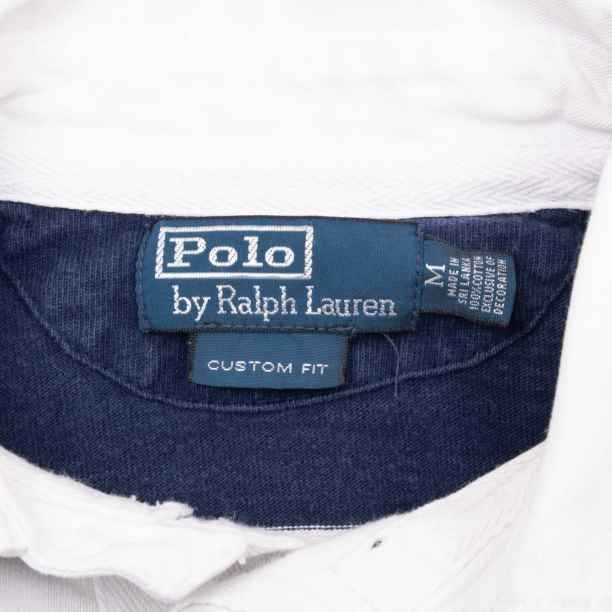 VINTAGE RALPH LAUREN BLUE & WHITE STRIPED RUGBY POLO SHIRT 1990S MEDIUM