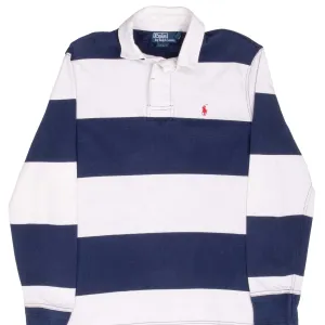 VINTAGE RALPH LAUREN BLUE & WHITE STRIPED RUGBY POLO SHIRT 1990S MEDIUM