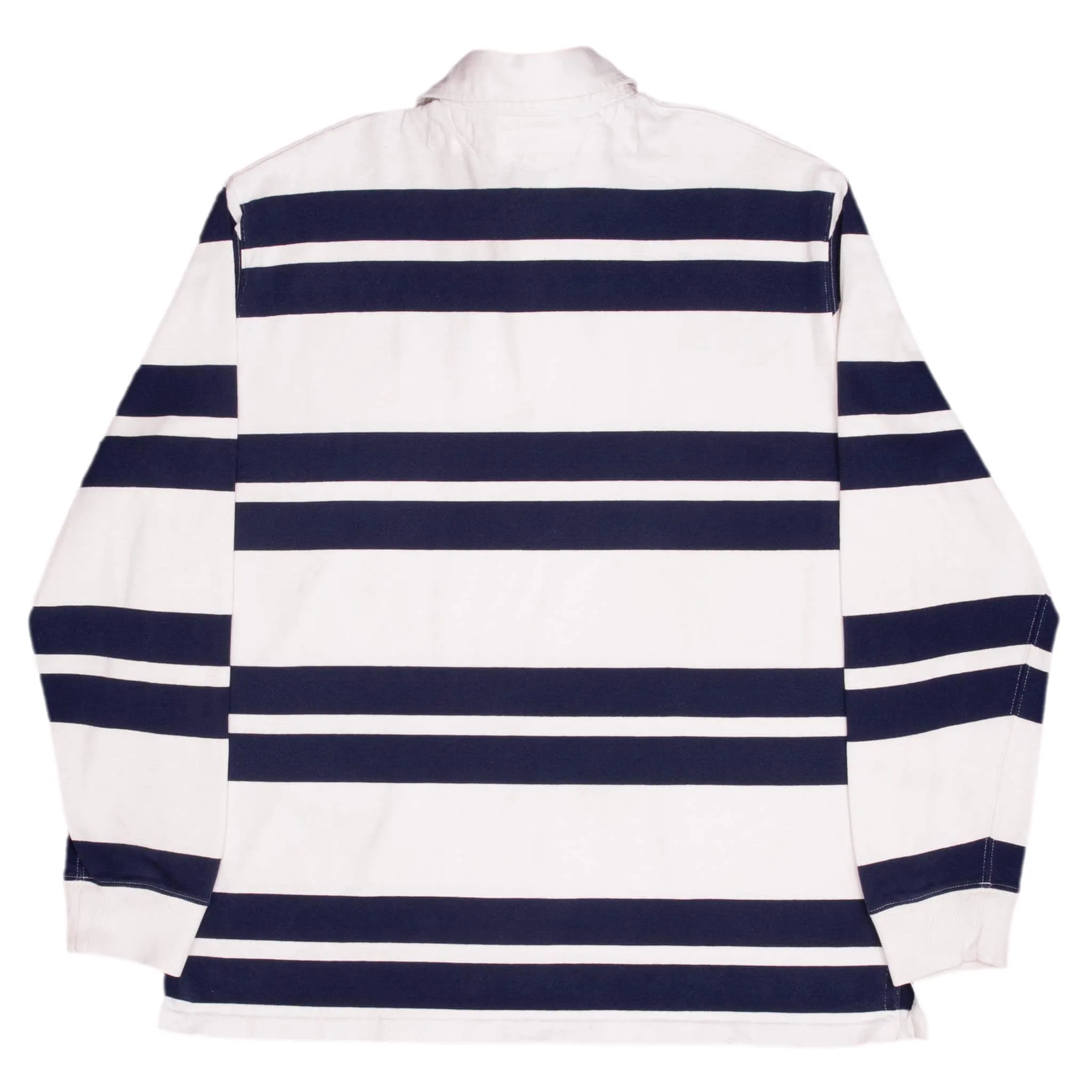 VINTAGE RALPH LAUREN BLUE & WHITE STRIPED RUGBY POLO SHIRT 1990S SIZE LARGE
