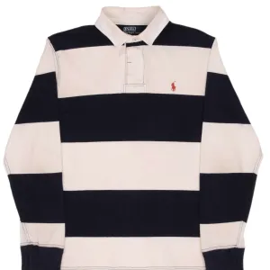 VINTAGE RALPH LAUREN BLUE & WHITE STRIPED RUGBY POLO SHIRT 1990S SIZE LARGE