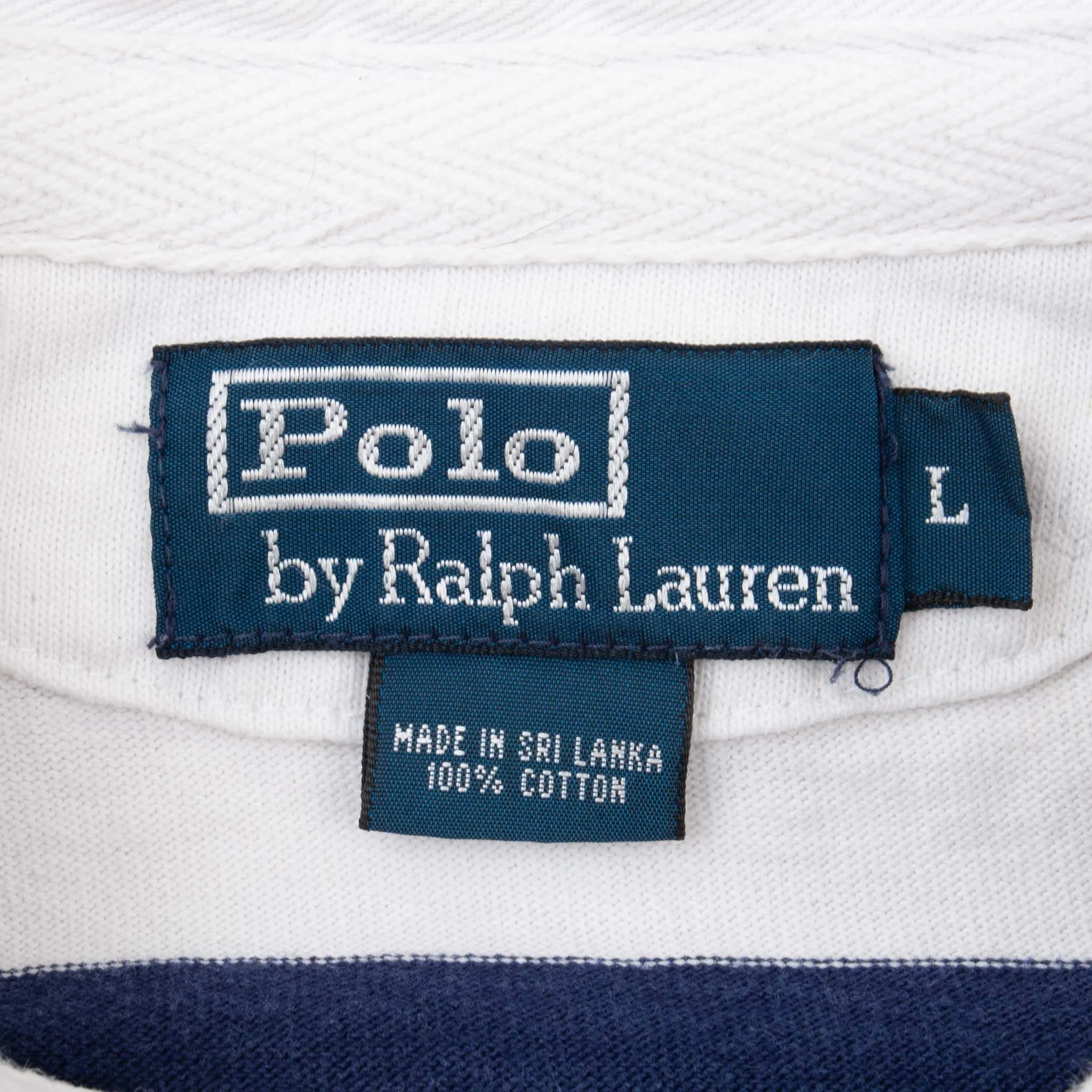 VINTAGE RALPH LAUREN BLUE & WHITE STRIPED RUGBY POLO SHIRT 1990S SIZE LARGE
