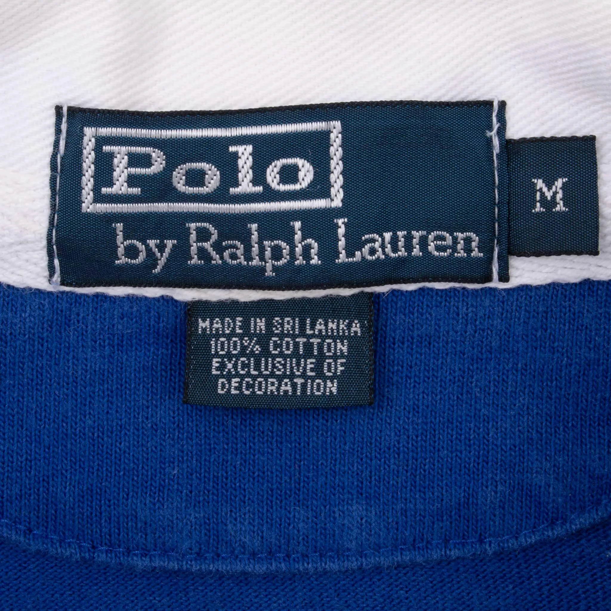 VINTAGE RALPH LAUREN BLUE & WHITE STRIPED RUGBY POLO SHIRT 1990S SIZE MEDIUM