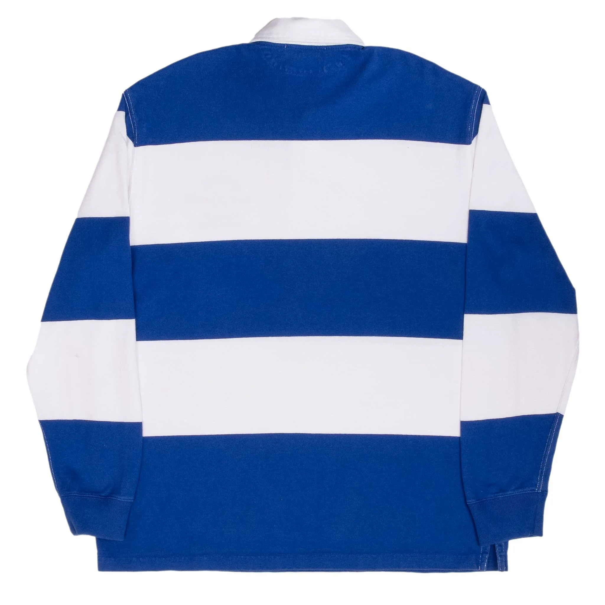 VINTAGE RALPH LAUREN BLUE & WHITE STRIPED RUGBY POLO SHIRT 1990S SIZE MEDIUM