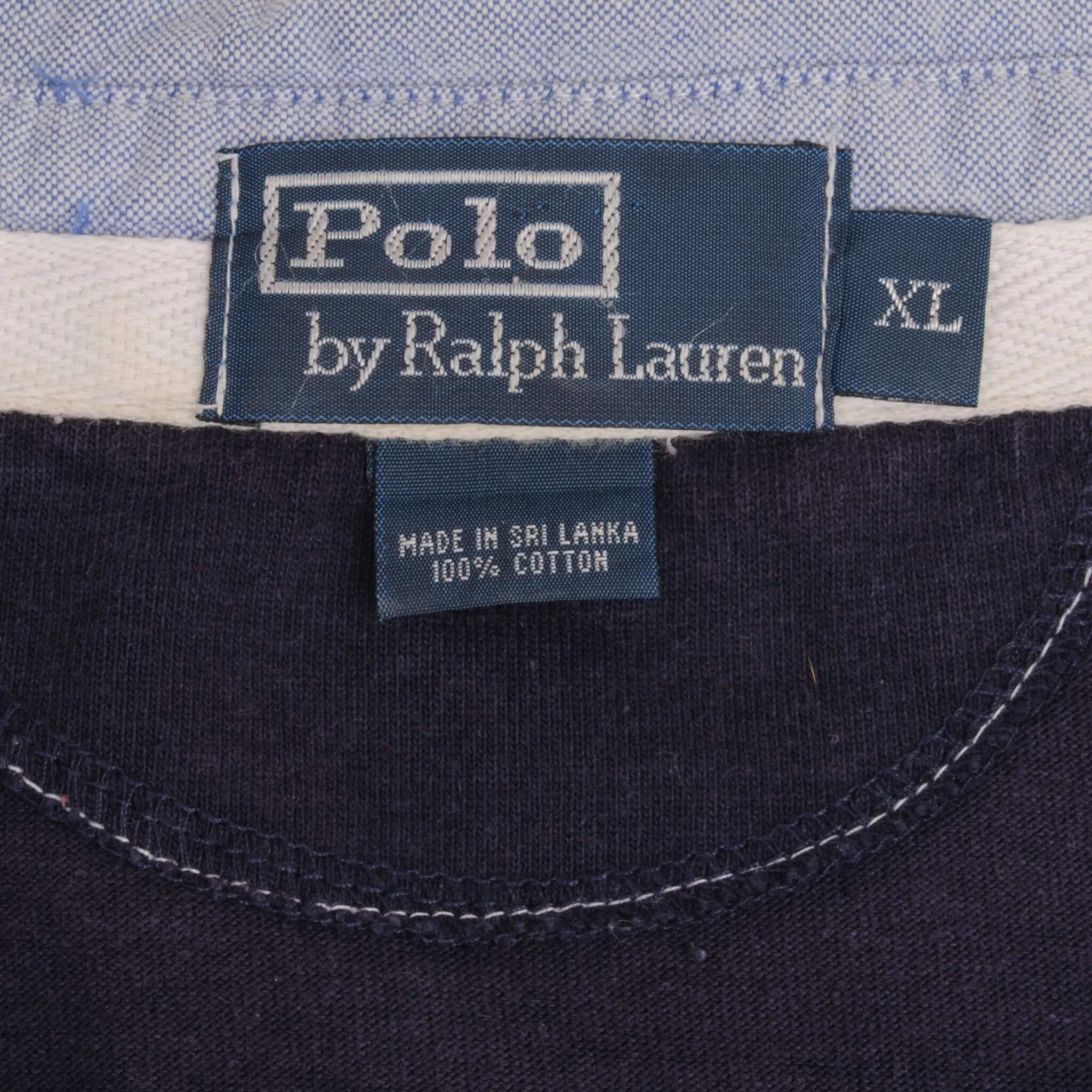 VINTAGE RALPH LAUREN BLUE & WHITE STRIPED RUGBY POLO SHIRT 1990S SIZE XL