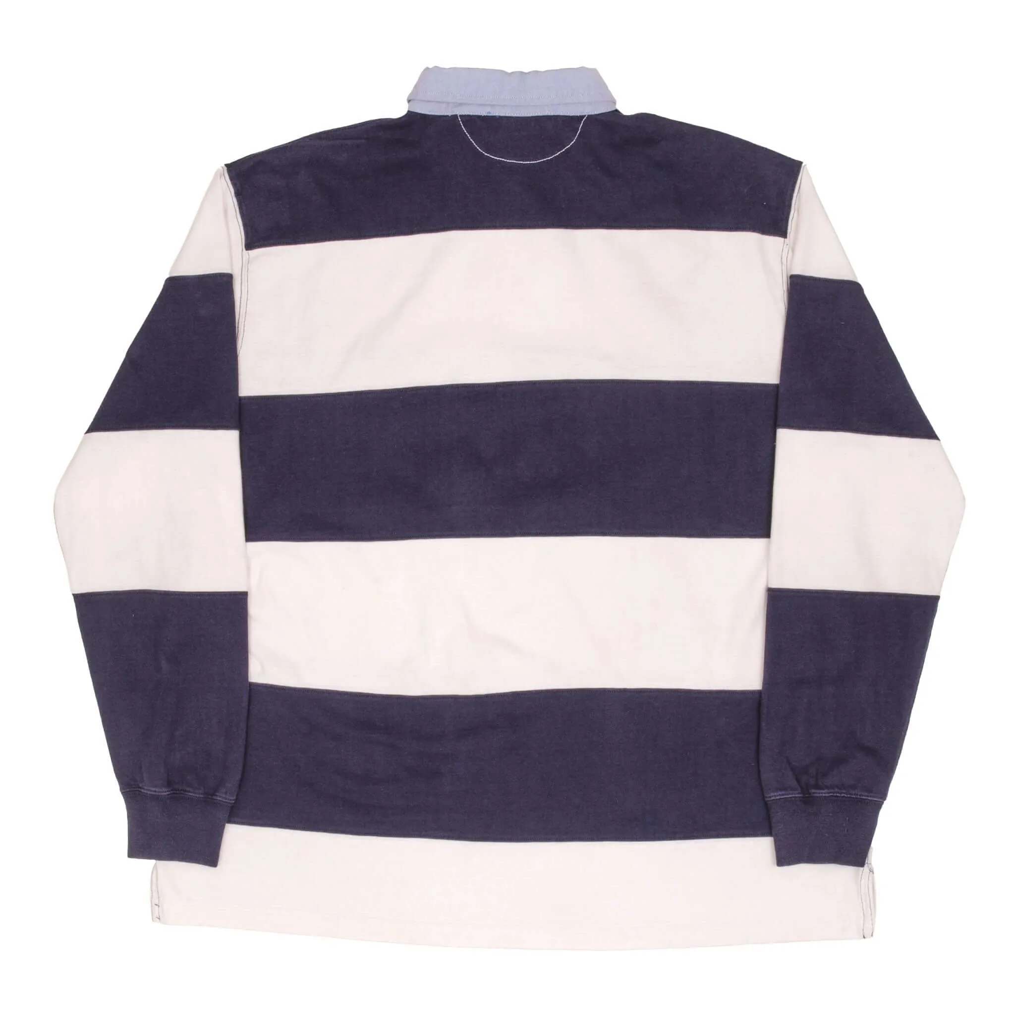 VINTAGE RALPH LAUREN BLUE & WHITE STRIPED RUGBY POLO SHIRT 1990S SIZE XL
