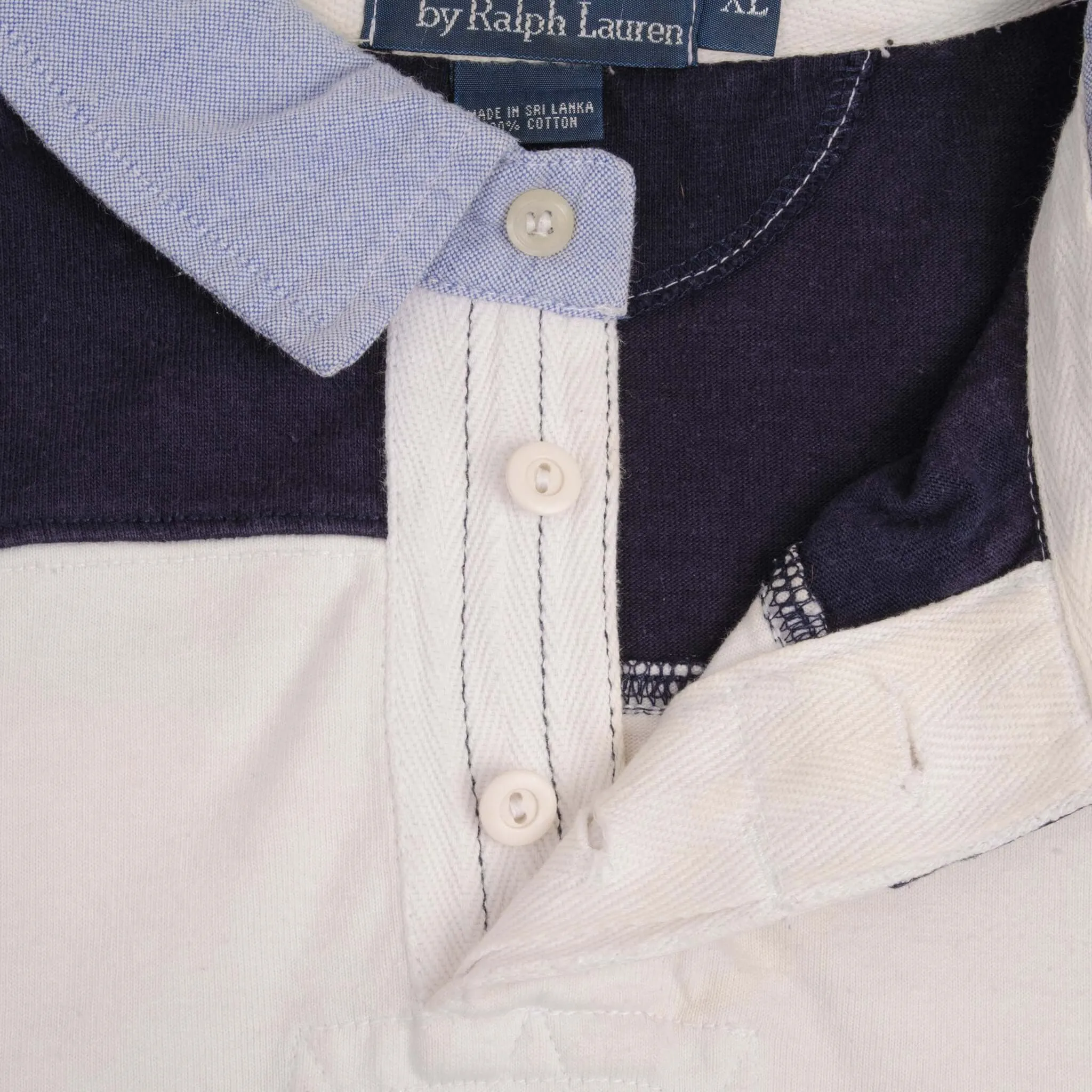 VINTAGE RALPH LAUREN BLUE & WHITE STRIPED RUGBY POLO SHIRT 1990S SIZE XL