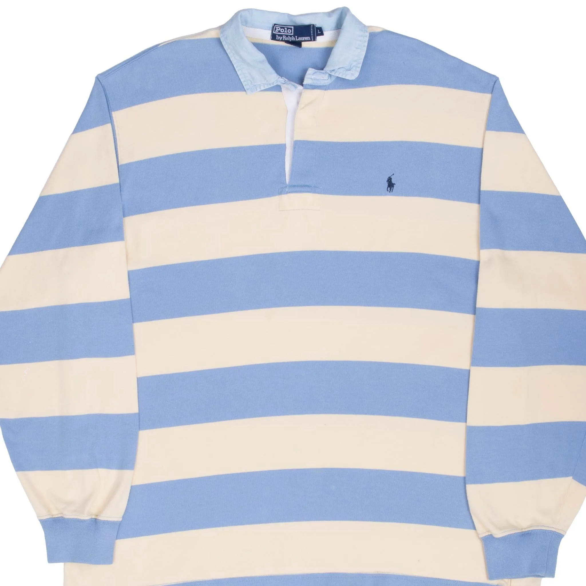 VINTAGE RALPH LAUREN BLUE & YELLOW STRIPED RUGBY POLO SHIRT 1990S LARGE
