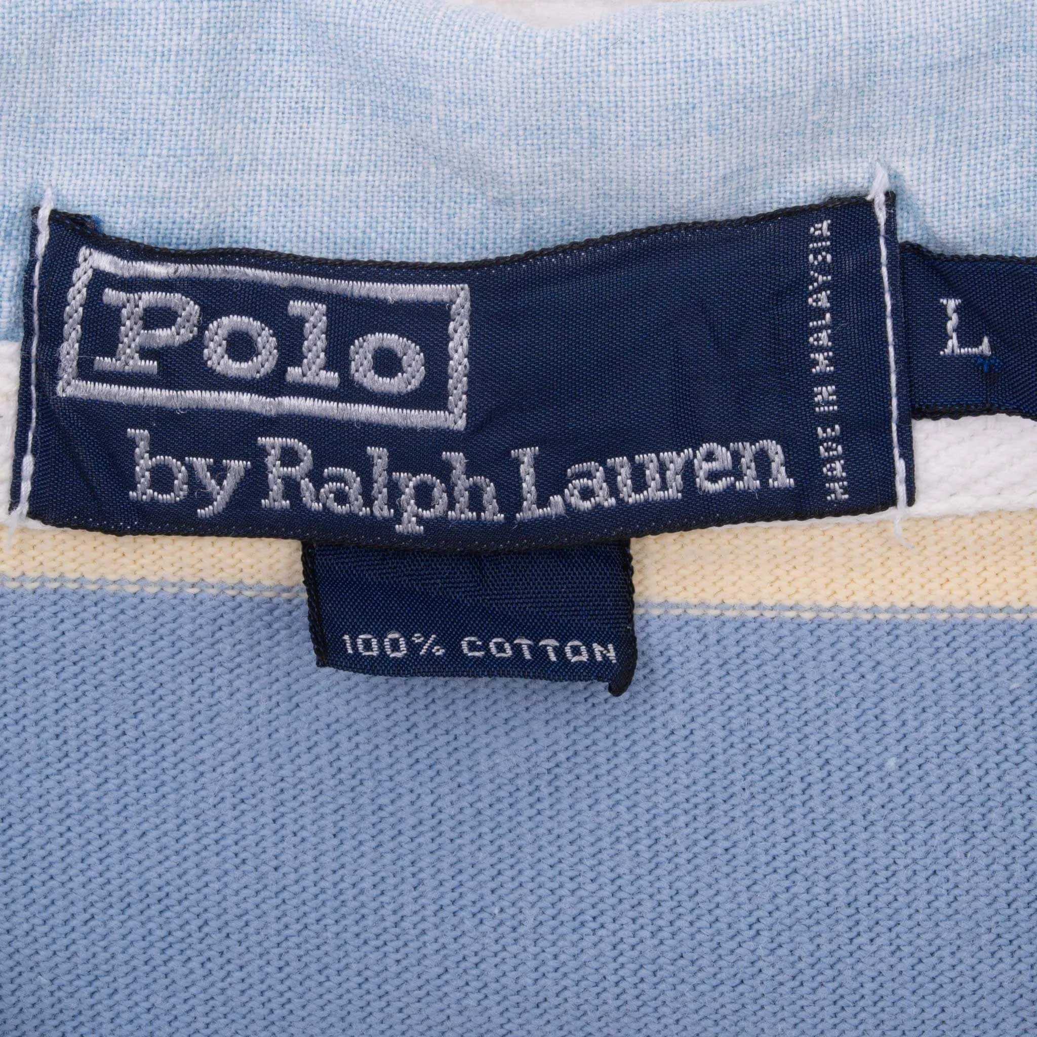 VINTAGE RALPH LAUREN BLUE & YELLOW STRIPED RUGBY POLO SHIRT 1990S LARGE