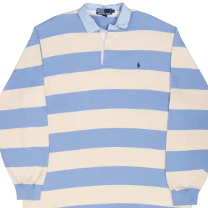 VINTAGE RALPH LAUREN BLUE & YELLOW STRIPED RUGBY POLO SHIRT 1990S LARGE