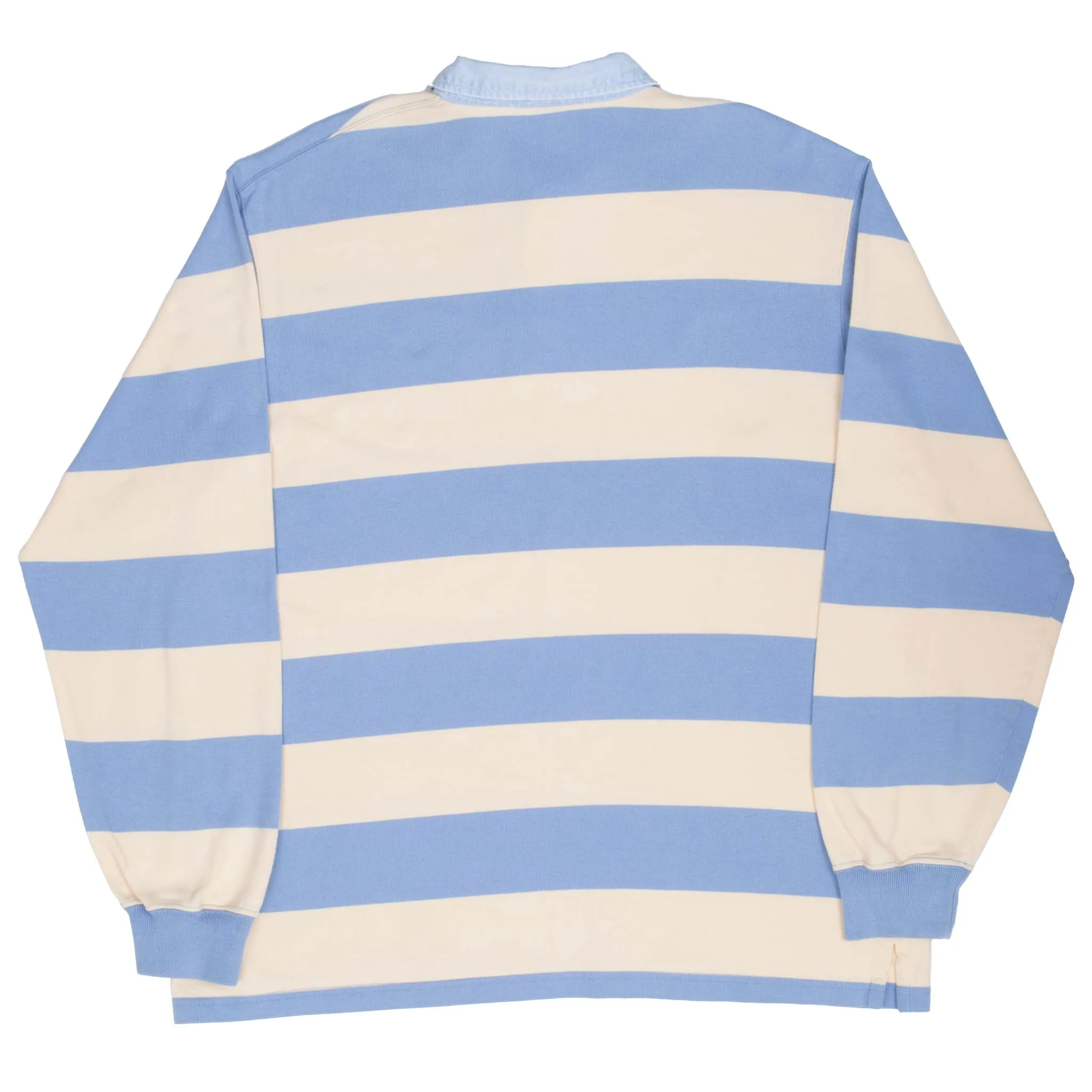 VINTAGE RALPH LAUREN BLUE & YELLOW STRIPED RUGBY POLO SHIRT 1990S LARGE