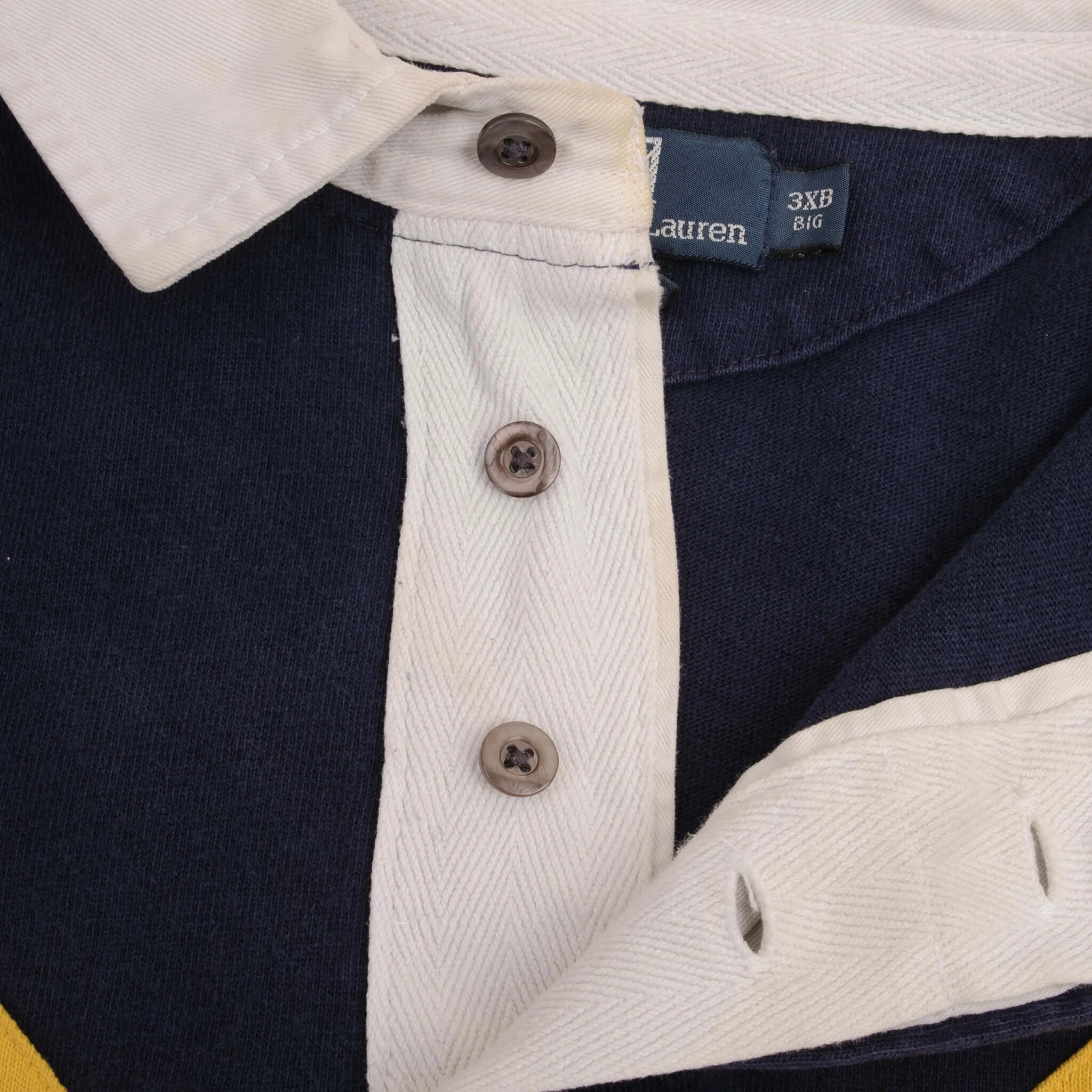 VINTAGE RALPH LAUREN BLUE & YELLOW STRIPED RUGBY POLO SHIRT 1990S SIZE 3XL BIG