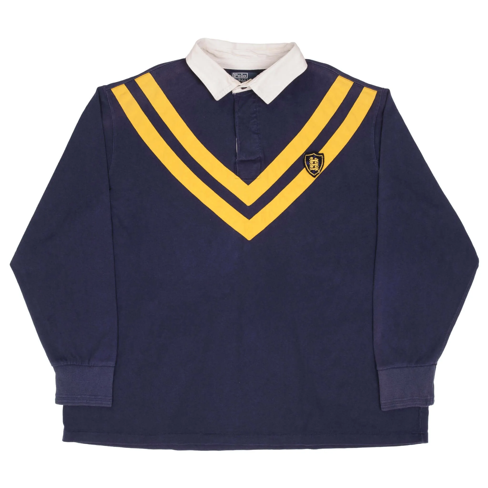 VINTAGE RALPH LAUREN BLUE & YELLOW STRIPED RUGBY POLO SHIRT 1990S SIZE 3XL BIG