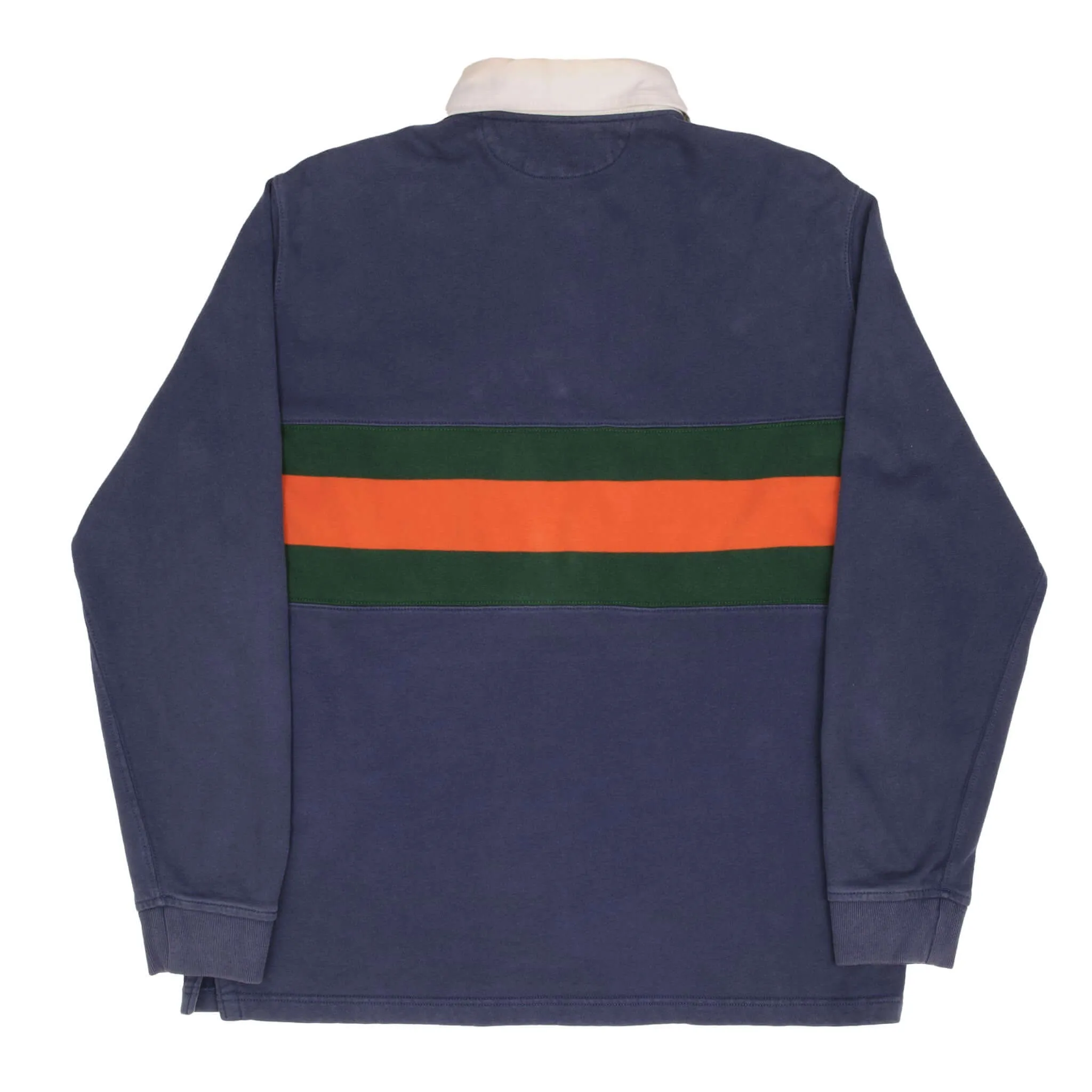 VINTAGE RALPH LAUREN BLUE GREEN ORANGE STRIPED RUGBY POLO SHIRT 1990S SZE MEDIUM