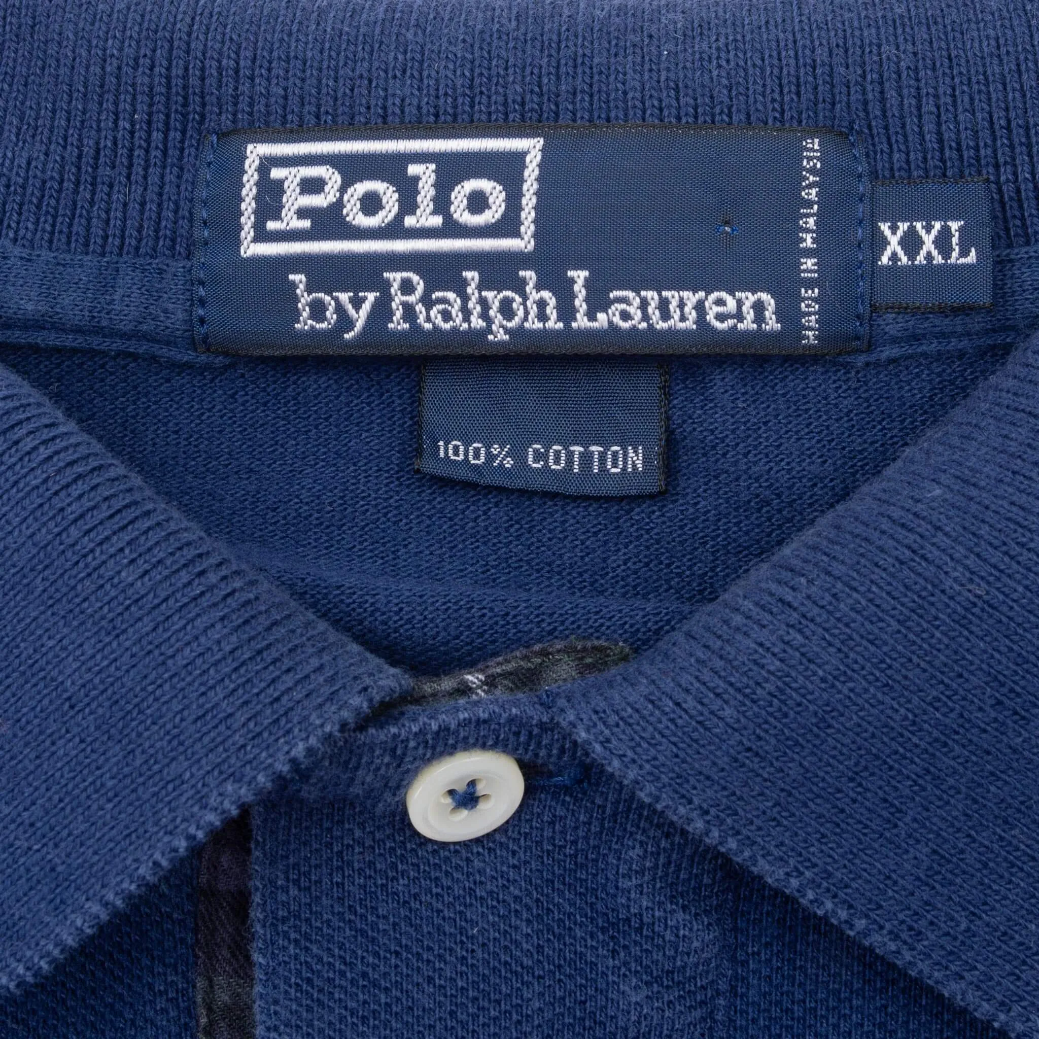 VINTAGE RALPH LAUREN BLUE LONG SLEEVE POLO SHIRT 1990S 2XL