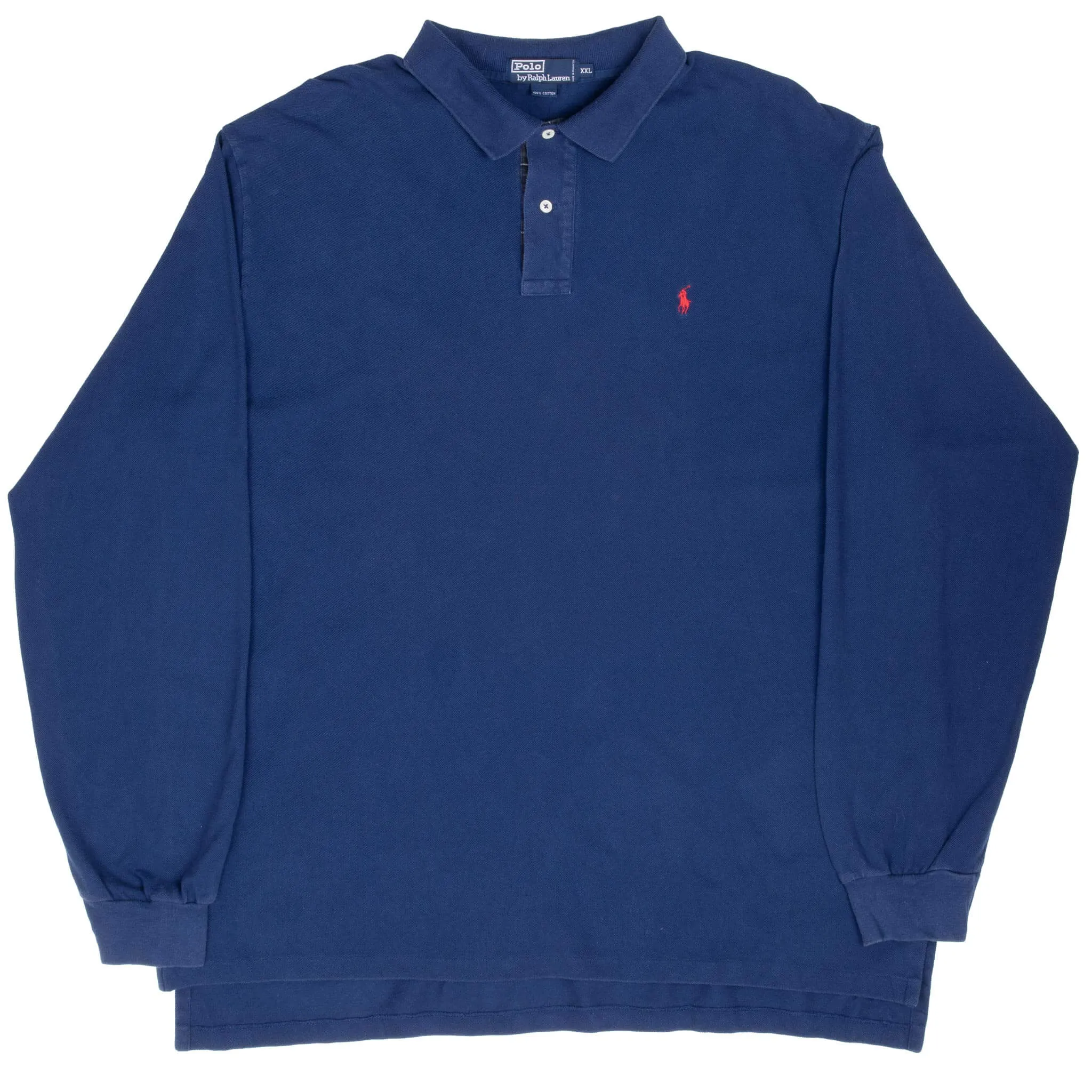 VINTAGE RALPH LAUREN BLUE LONG SLEEVE POLO SHIRT 1990S 2XL