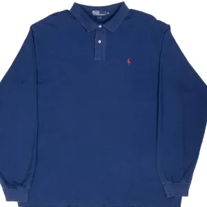 VINTAGE RALPH LAUREN BLUE LONG SLEEVE POLO SHIRT 1990S 2XL