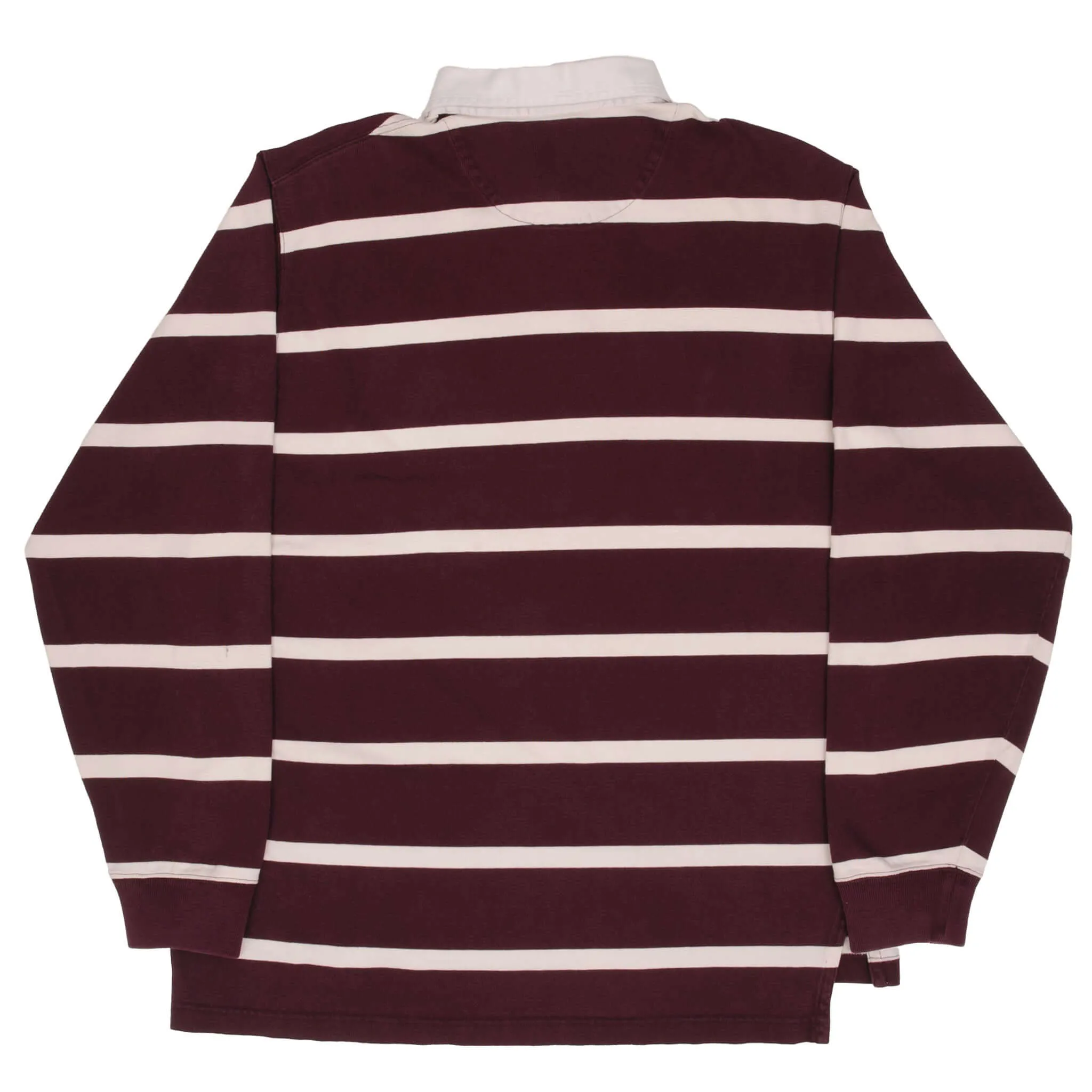 VINTAGE RALPH LAUREN BURGUNDY & WHITE STRIPED RUGBY POLO SHIRT 1990S SIZE LARGE