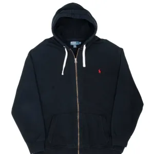 VINTAGE RALPH LAUREN FULL ZIP CLASSIC BLACK HOODIE SWEATSHIRT 1990S 3XL TALL