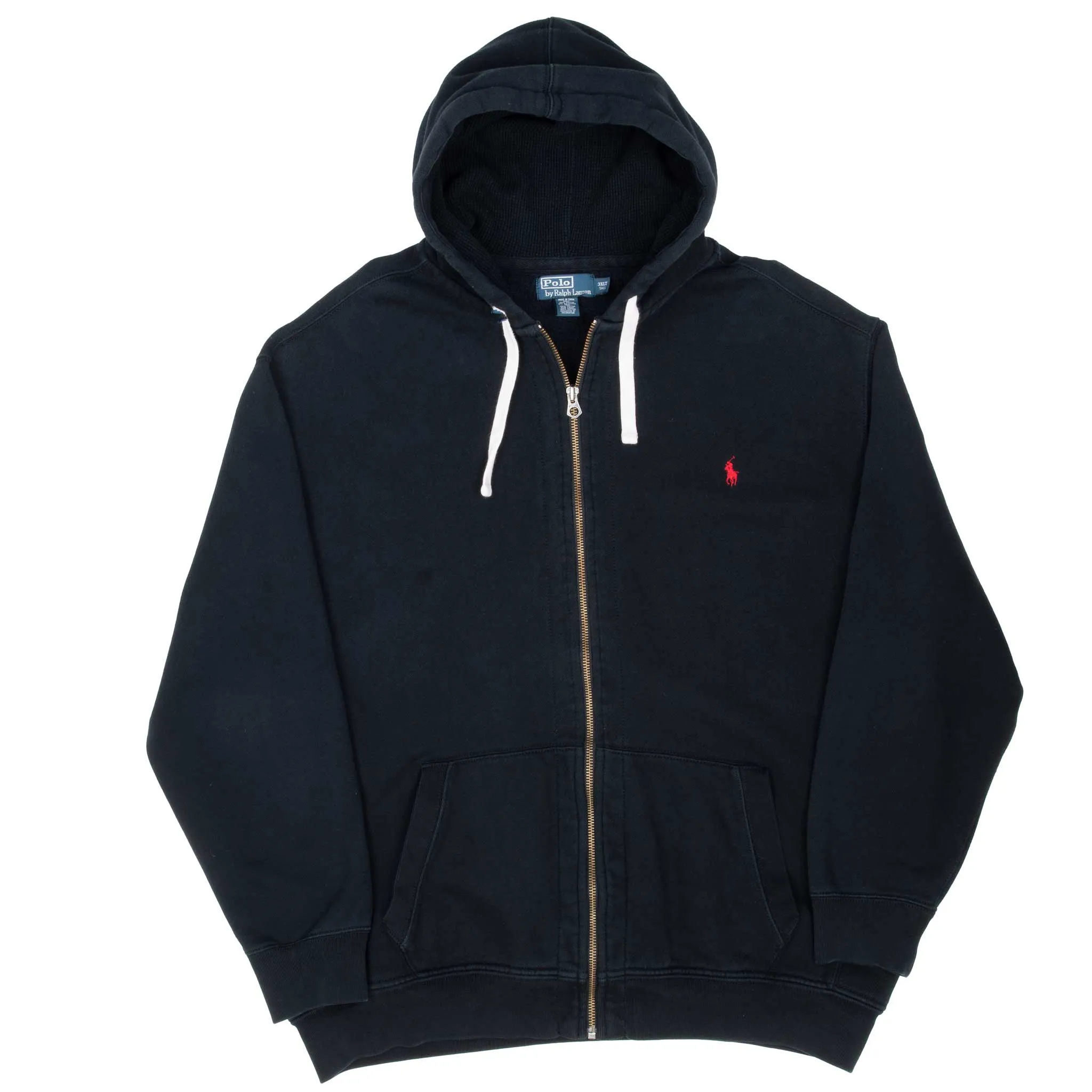 VINTAGE RALPH LAUREN FULL ZIP CLASSIC BLACK HOODIE SWEATSHIRT 1990S 3XL TALL