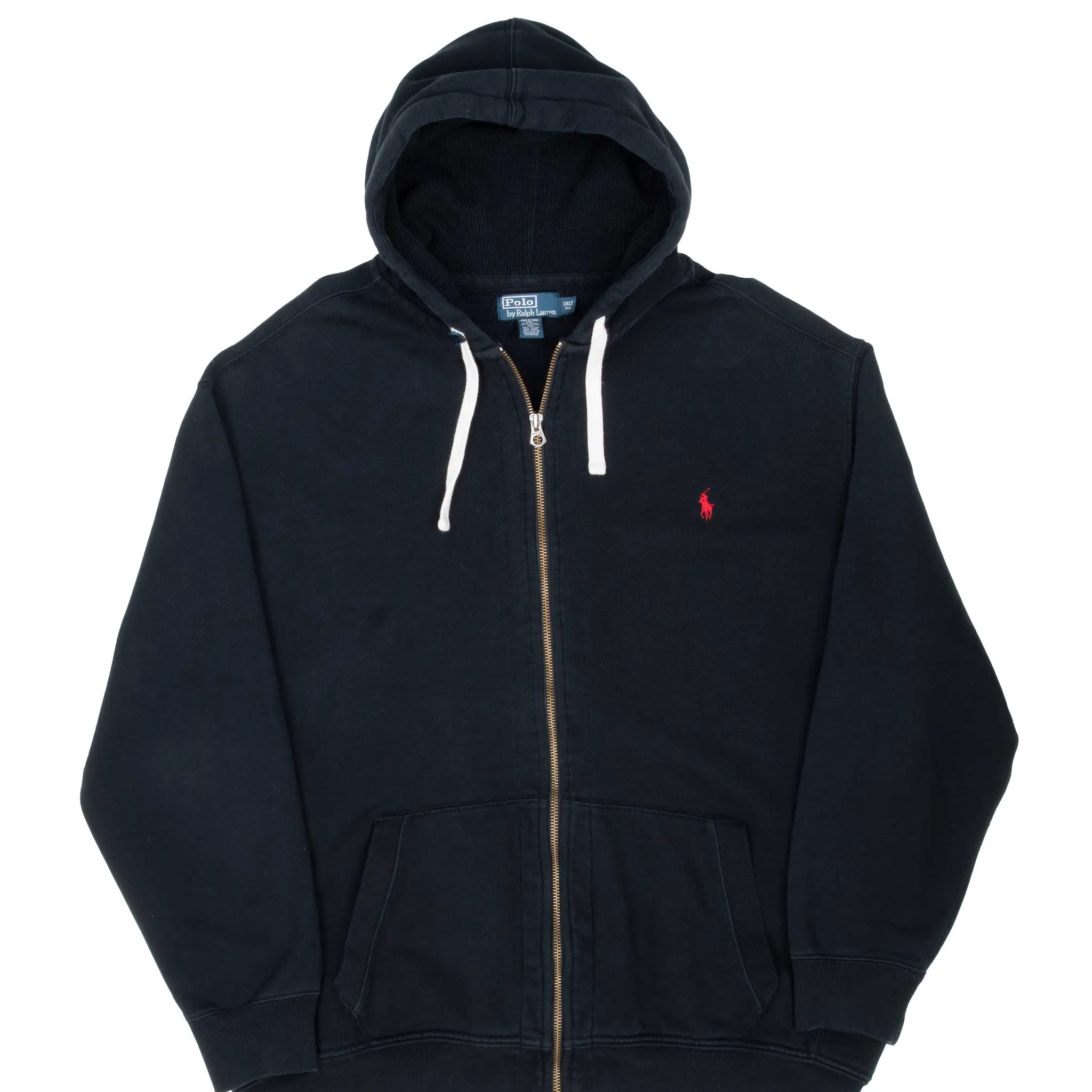 VINTAGE RALPH LAUREN FULL ZIP CLASSIC BLACK HOODIE SWEATSHIRT 1990S 3XL TALL
