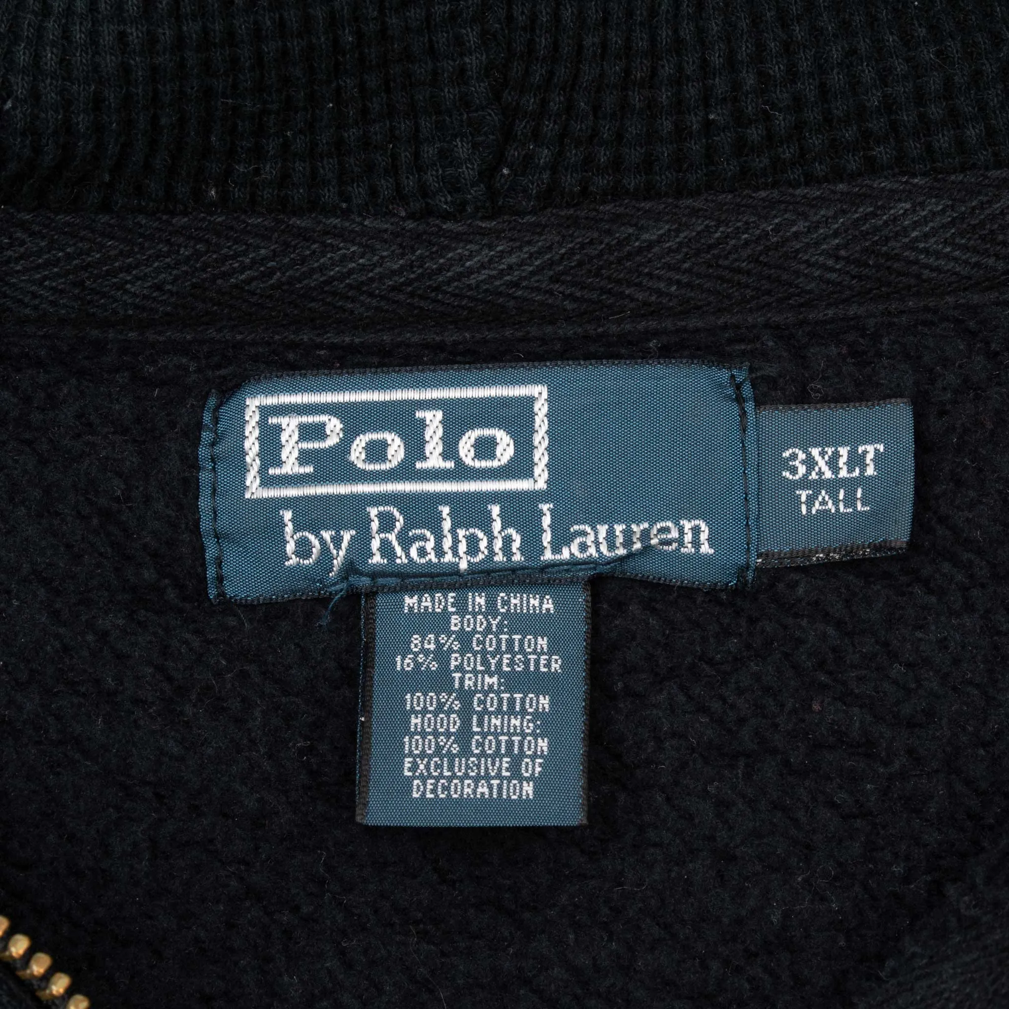 VINTAGE RALPH LAUREN FULL ZIP CLASSIC BLACK HOODIE SWEATSHIRT 1990S 3XL TALL