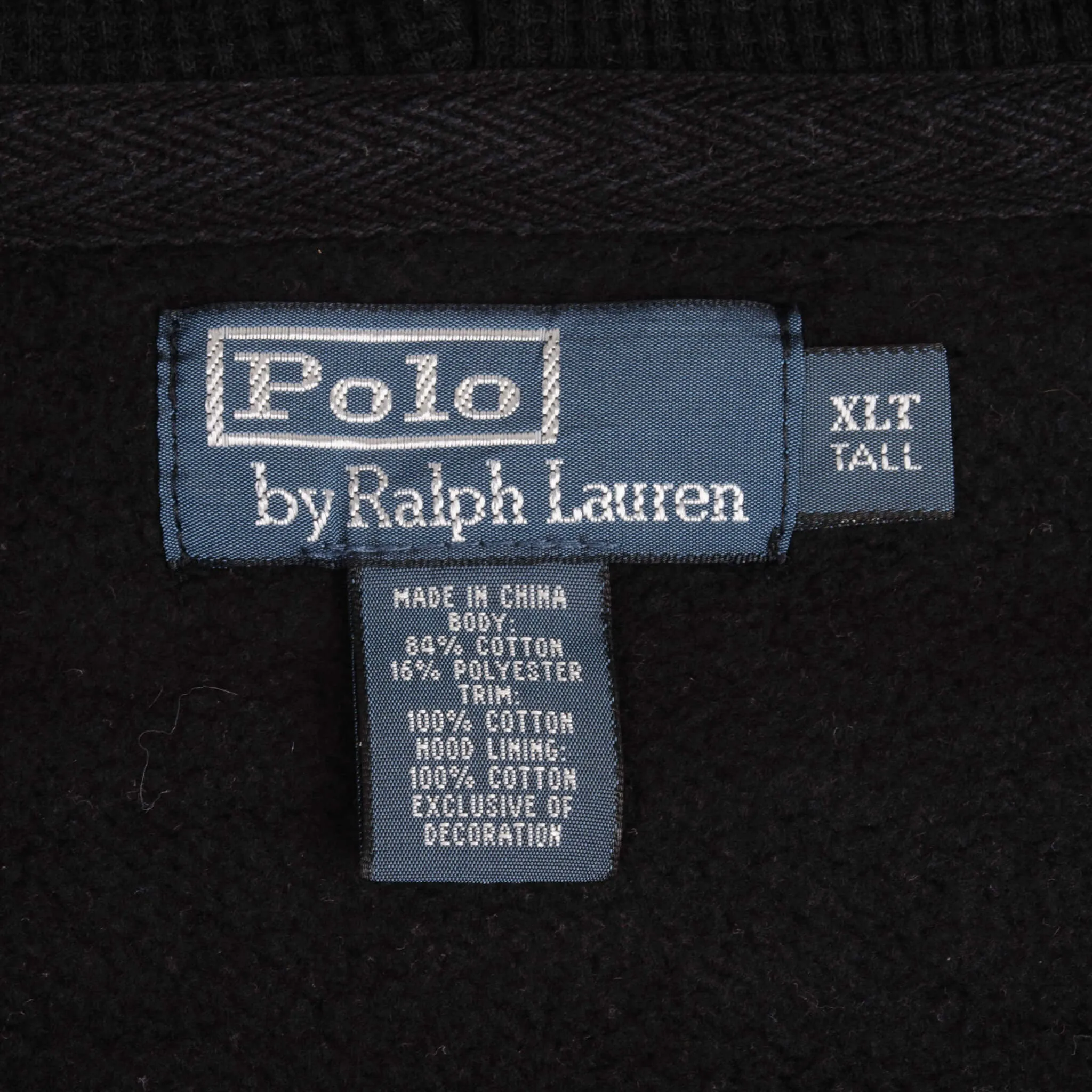 VINTAGE RALPH LAUREN FULL ZIP CLASSIC BLACK HOODIE SWEATSHIRT 1990S SIZE XL TALL