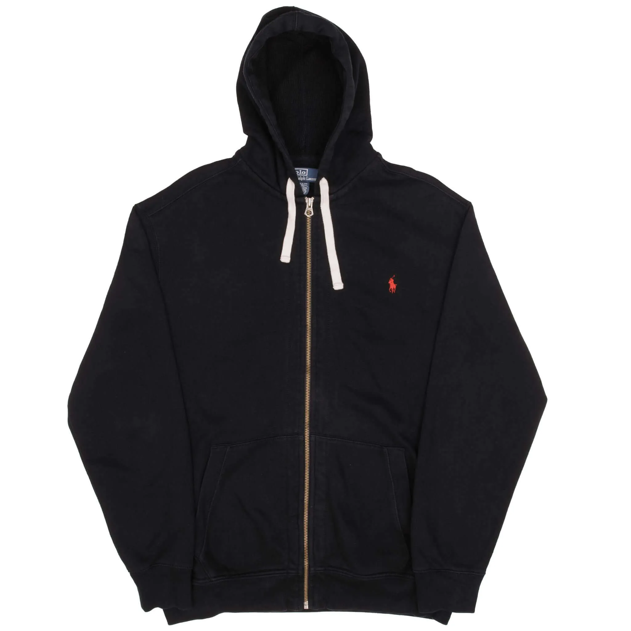 VINTAGE RALPH LAUREN FULL ZIP CLASSIC BLACK HOODIE SWEATSHIRT 1990S SIZE XL TALL