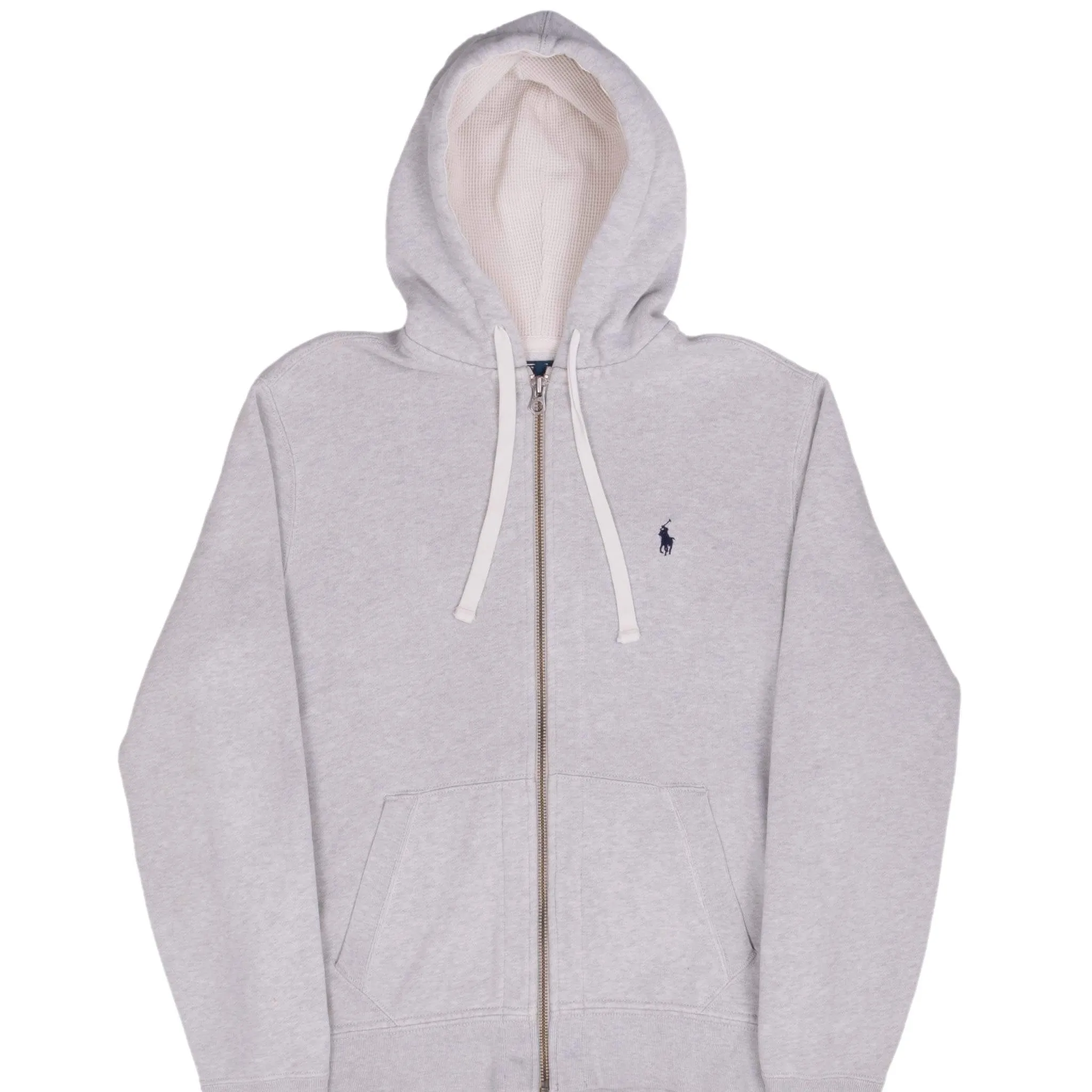 VINTAGE RALPH LAUREN FULL ZIP CLASSIC GREY HOODIE SWEATSHIRT 1990S MEDIUM