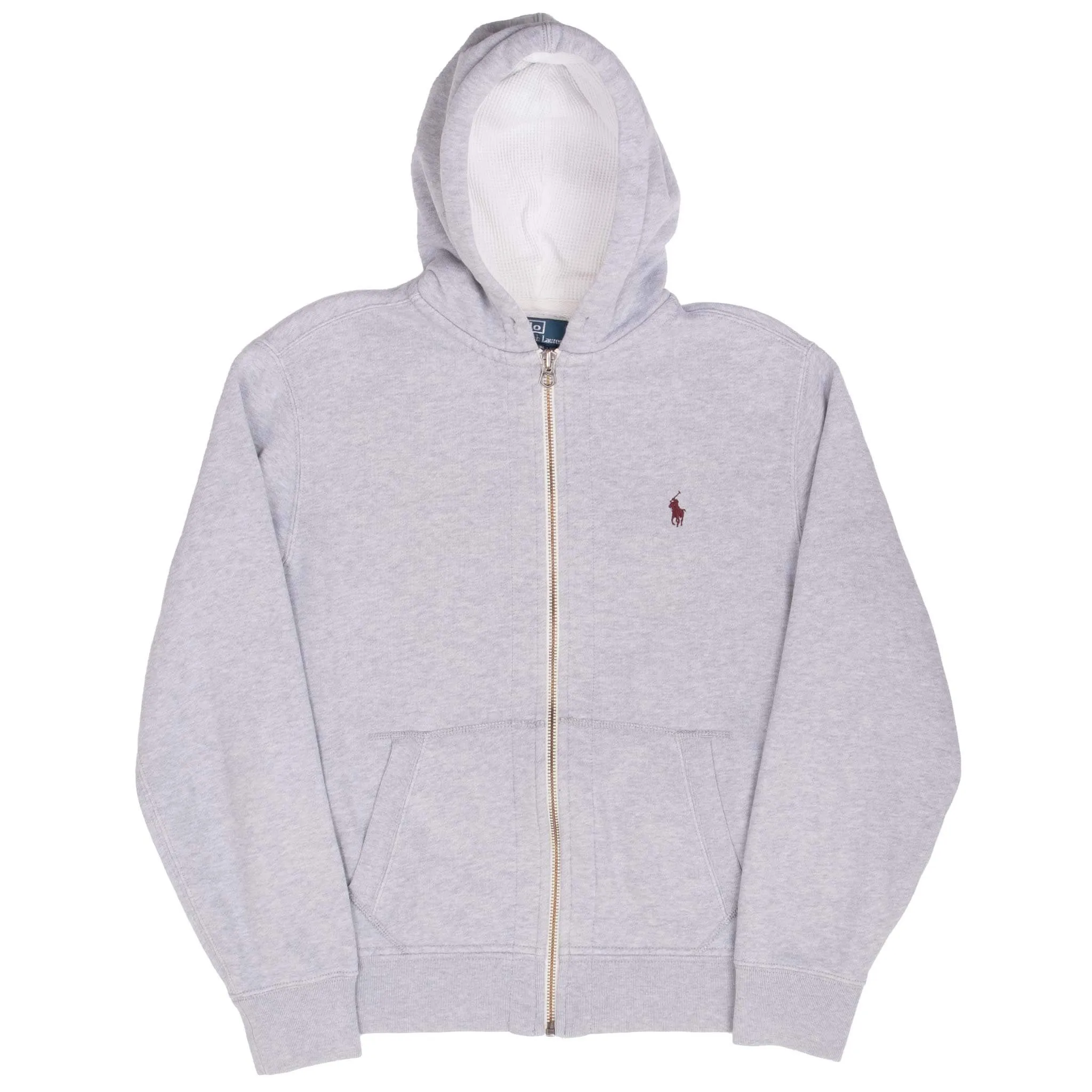 VINTAGE RALPH LAUREN FULL ZIP CLASSIC GREY HOODIE SWEATSHIRT 1990S MEDIUM
