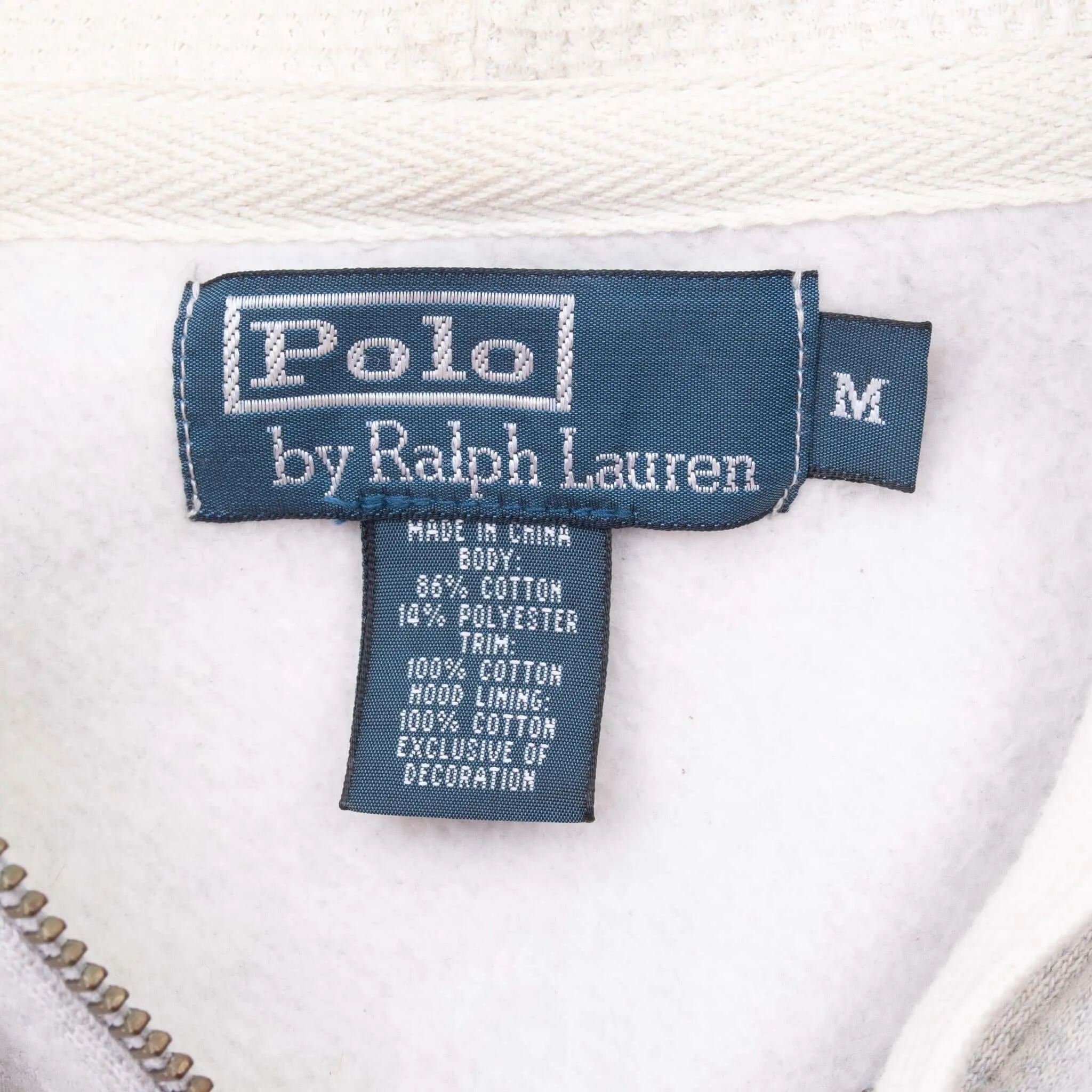 VINTAGE RALPH LAUREN FULL ZIP CLASSIC GREY HOODIE SWEATSHIRT 1990S MEDIUM