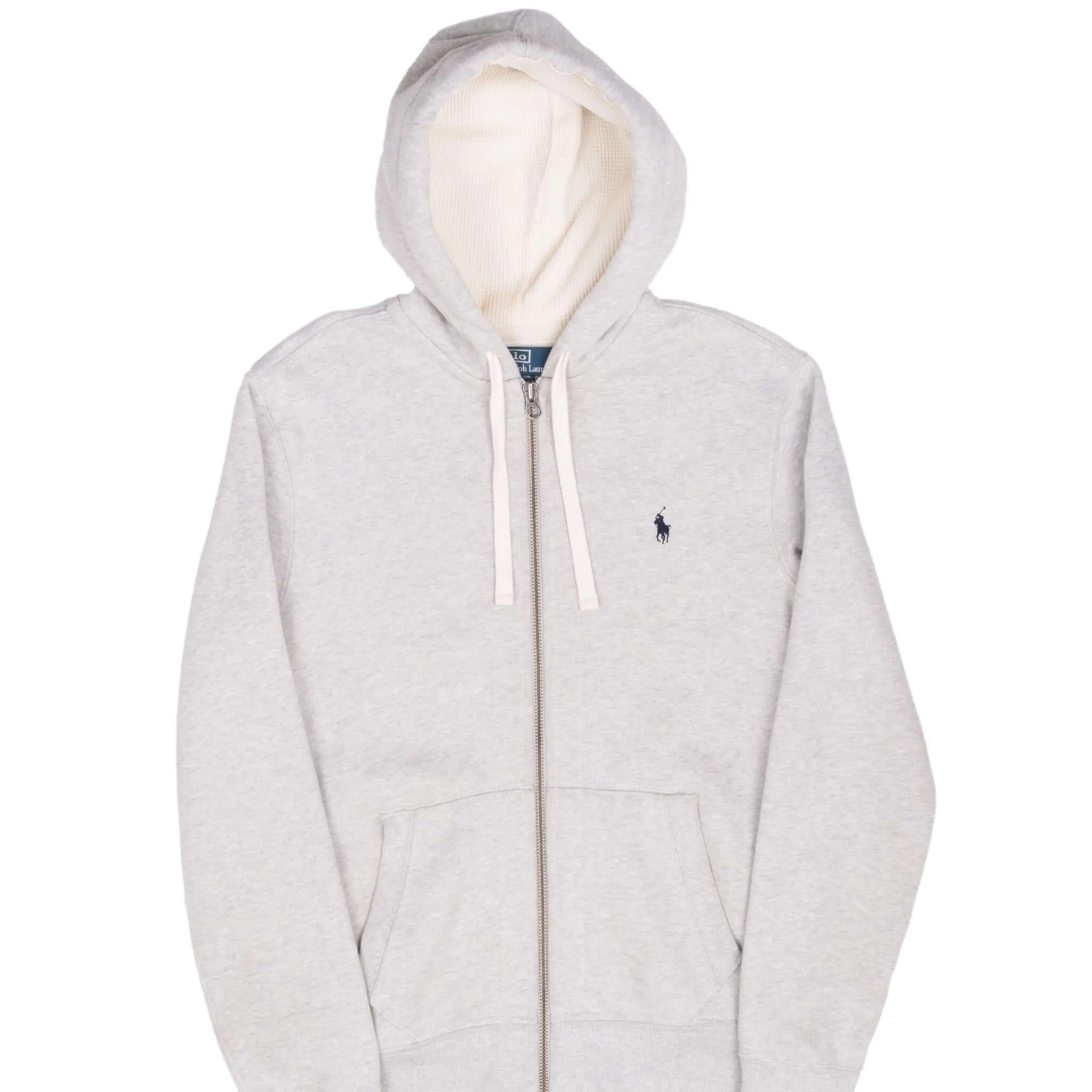 VINTAGE RALPH LAUREN FULL ZIP CLASSIC GREY HOODIE SWEATSHIRT 1990S MEDIUM