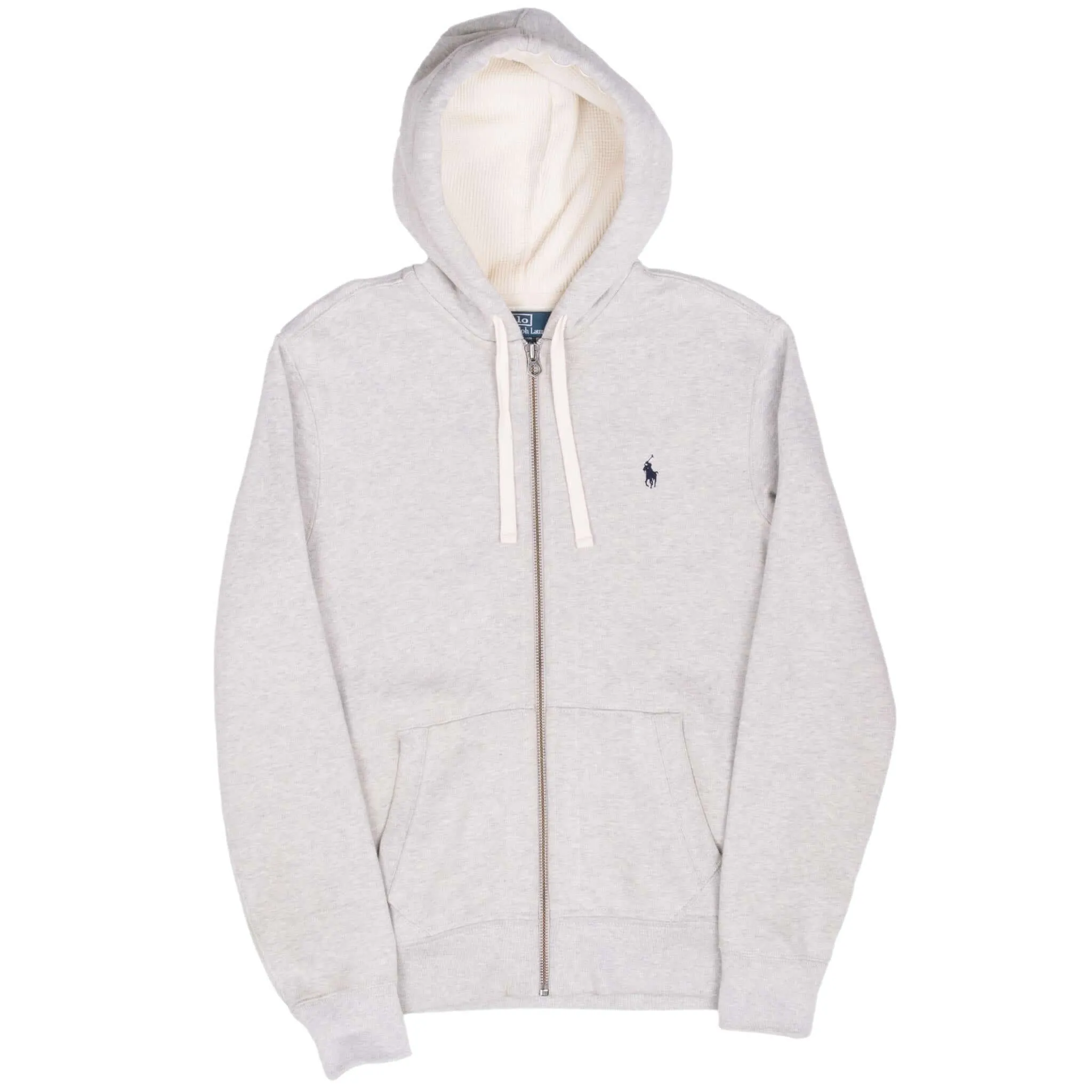 VINTAGE RALPH LAUREN FULL ZIP CLASSIC GREY HOODIE SWEATSHIRT 1990S MEDIUM
