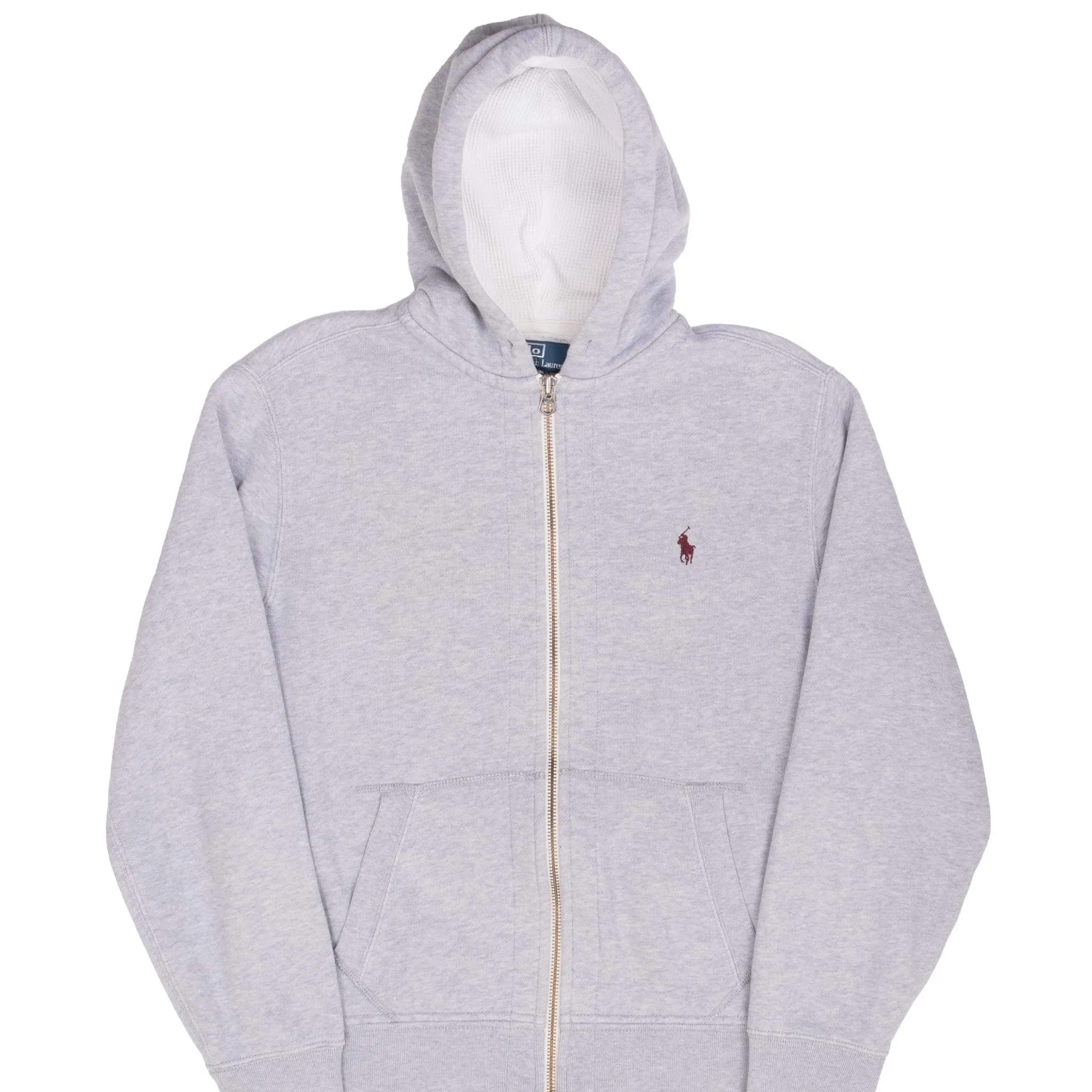 VINTAGE RALPH LAUREN FULL ZIP CLASSIC GREY HOODIE SWEATSHIRT 1990S MEDIUM