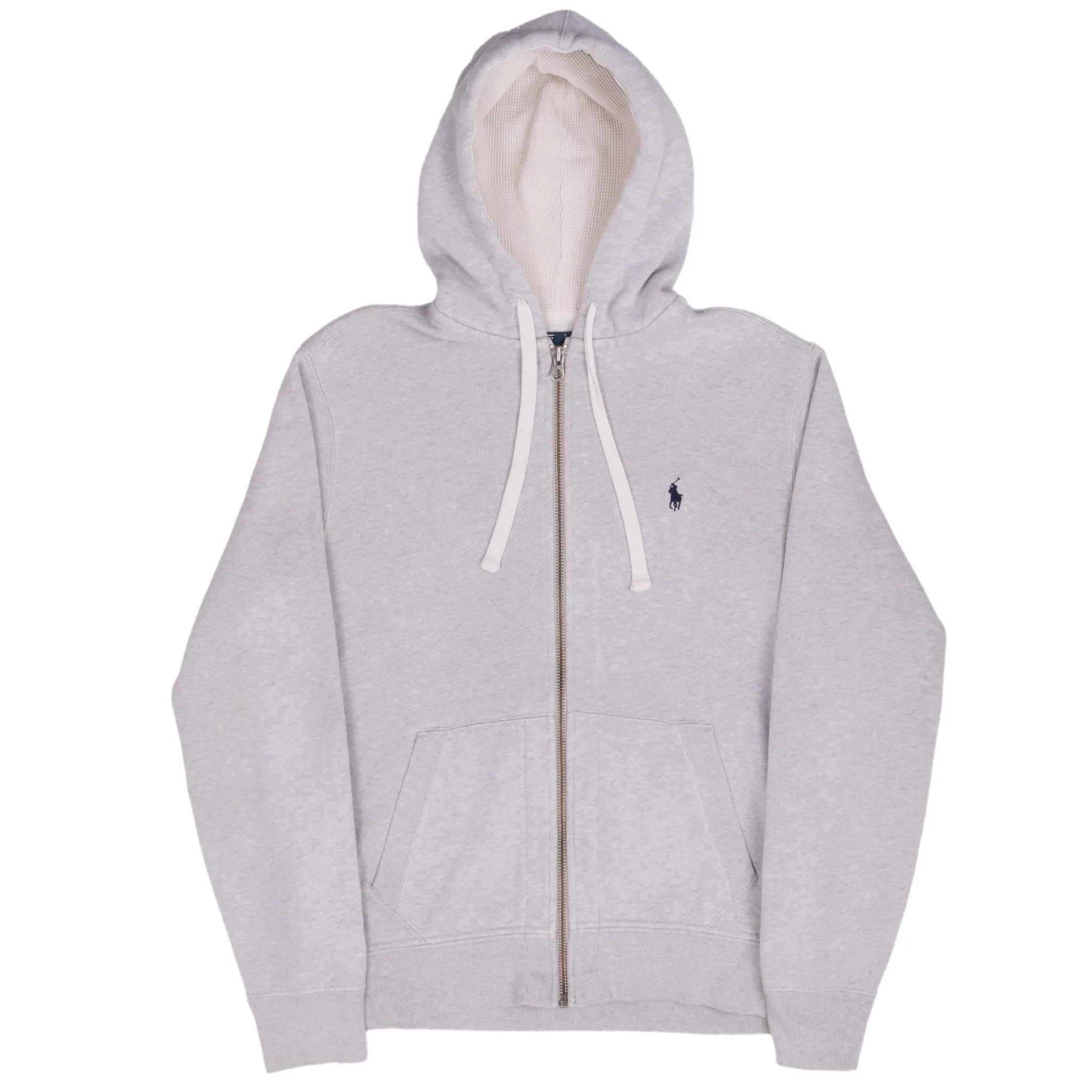 VINTAGE RALPH LAUREN FULL ZIP CLASSIC GREY HOODIE SWEATSHIRT 1990S MEDIUM
